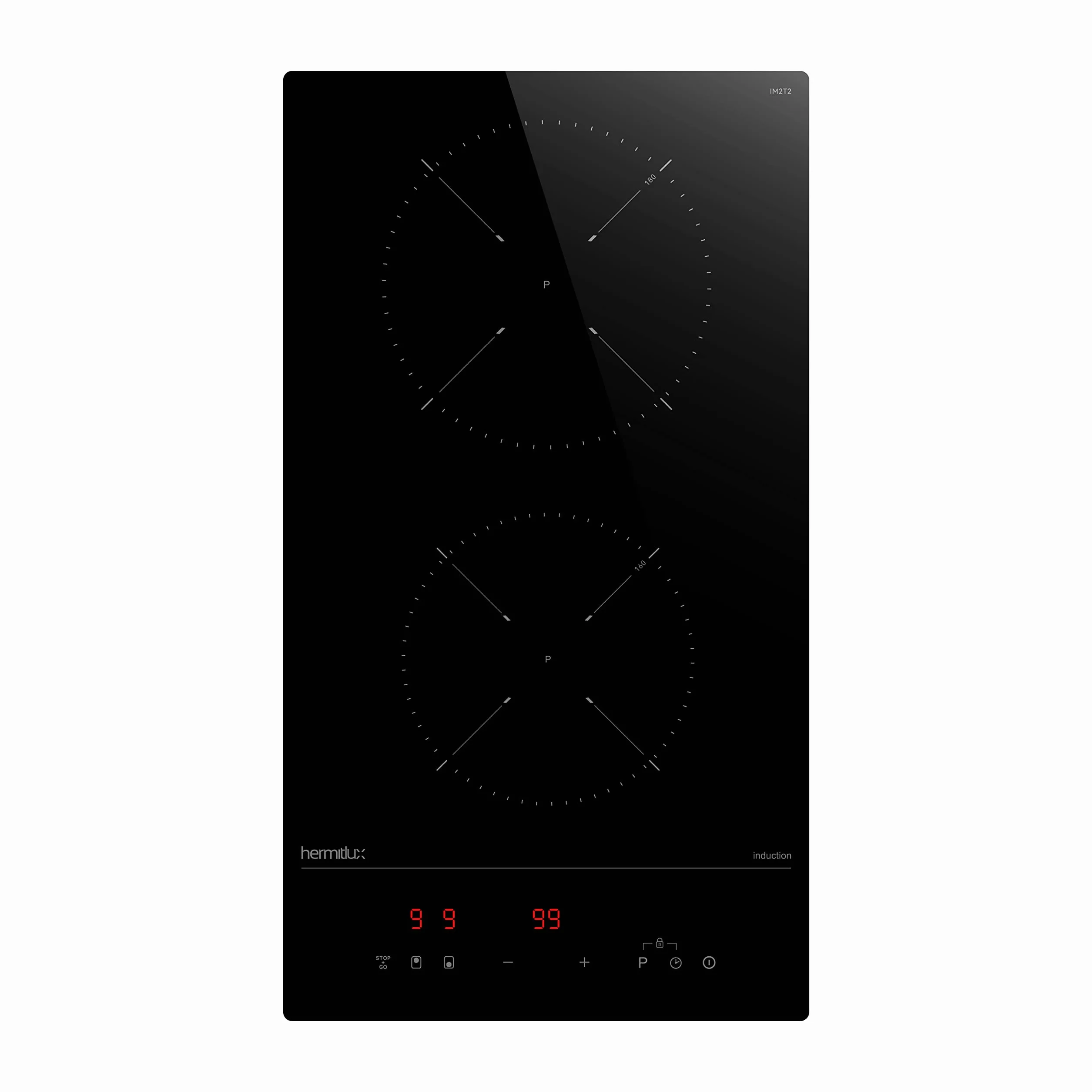 Hermitlux Placa Induccion 2 Fuegos 30cm 3500W Boost | calefacción de baja potencia continua, 9 niveles, apagado automático, bloqueo infantil