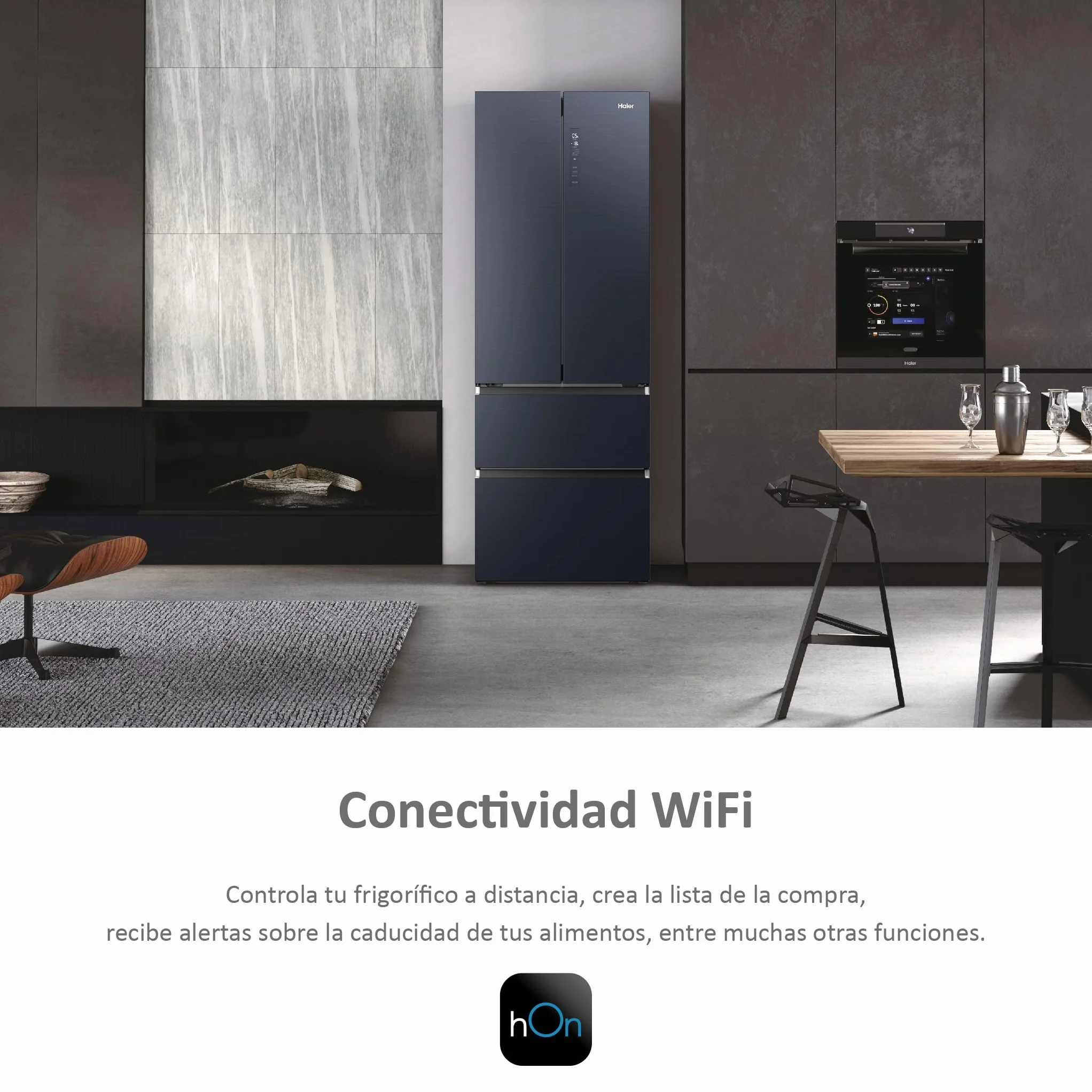 Haier FD 70 Series 7 HFW7720ENMB - Frigorífico Puerta Francesa, Cajones Direct Access, Conexión WIFI, Motor Inverter, My Zone, Cajón Humidity Zone, Total No Frost, Ancho 70cm, Alto 2m, 479L, Negro