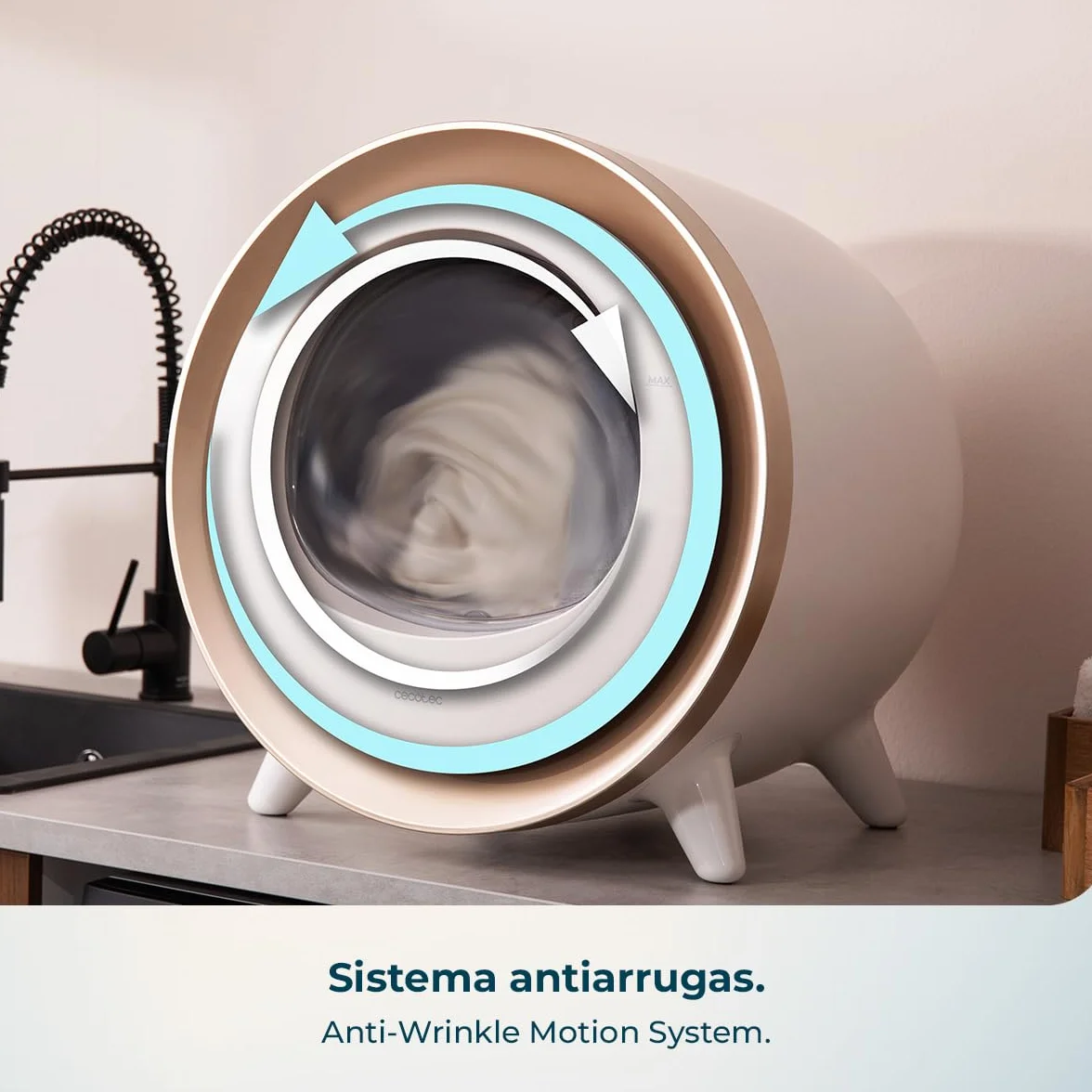 Cecotec Secadora Compacta Evacuación 3Kg Bolero DressCode Dry 3500V Gold. 8 Programas, Secado Automático Inteligente, Control Touch, Función UV Care, Tambor Inox, Antiarrugas, Blanco y Oro Cromado