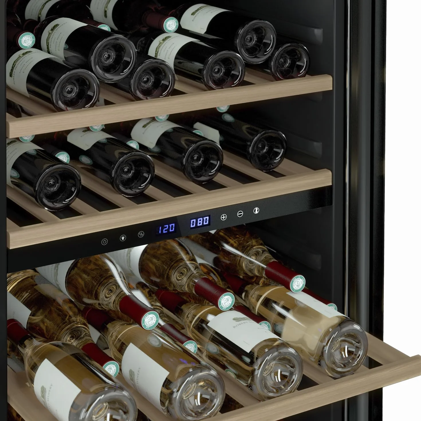 LES PETITS CHAMPS CAVCDB62 vinoteca dual zone Black Edition, Capacidad 138L, 2 Zonas de Temperatura de 5°C a 18°C, Anti-UV, LED