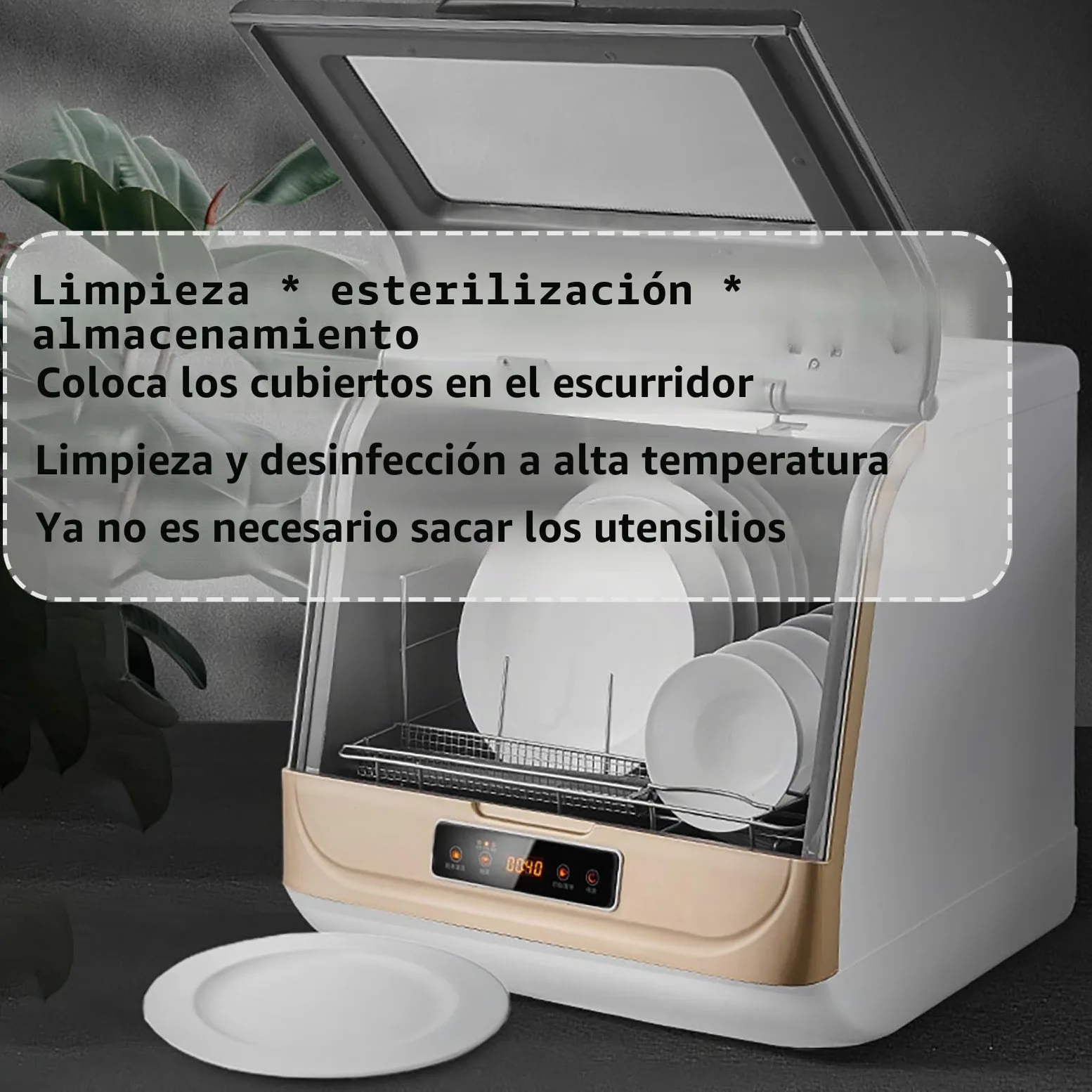 Inteligente automático Mini lavavajillas doméstico,Lavavajillas de encimera,Pantalla LED,3 Programas,Desinfección 360 ° Limpieza,Cuidado de Bebés y lavado de Fruta