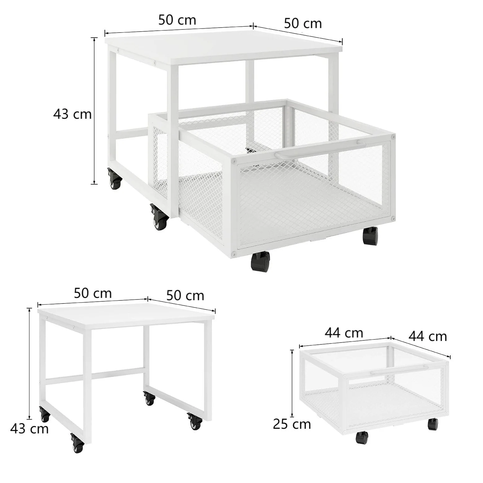 PUNCIA Mueble Soporte Móvil para Mini Nevera con Cesta Metálica Calada | Soporte para Frigorífico Congelador Refrigerador con Base Móvil Estantería con Ruedas para Nevera para Oficina Cocina Salón