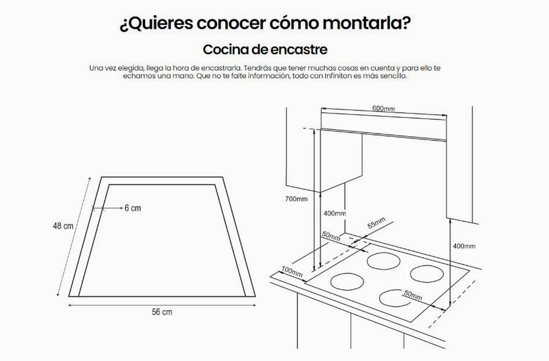 INFINITON Placa de Gas GG-43BK, 4 Fuegos, Ancho 60 cm, Acabado en Crystal White, Encendido Electrico, Compatible con Gas Butano/Propano y Gás Natural