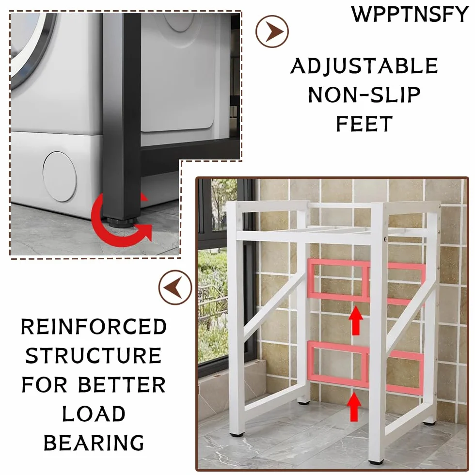 Soporte Apilable para Lavadora y Secadora, Altura Ajustable, Estantería de Acero Reforzado Carga 300kg, Ahorro de Espacio Universal para Baño y Lavandería, 73x63x105cm