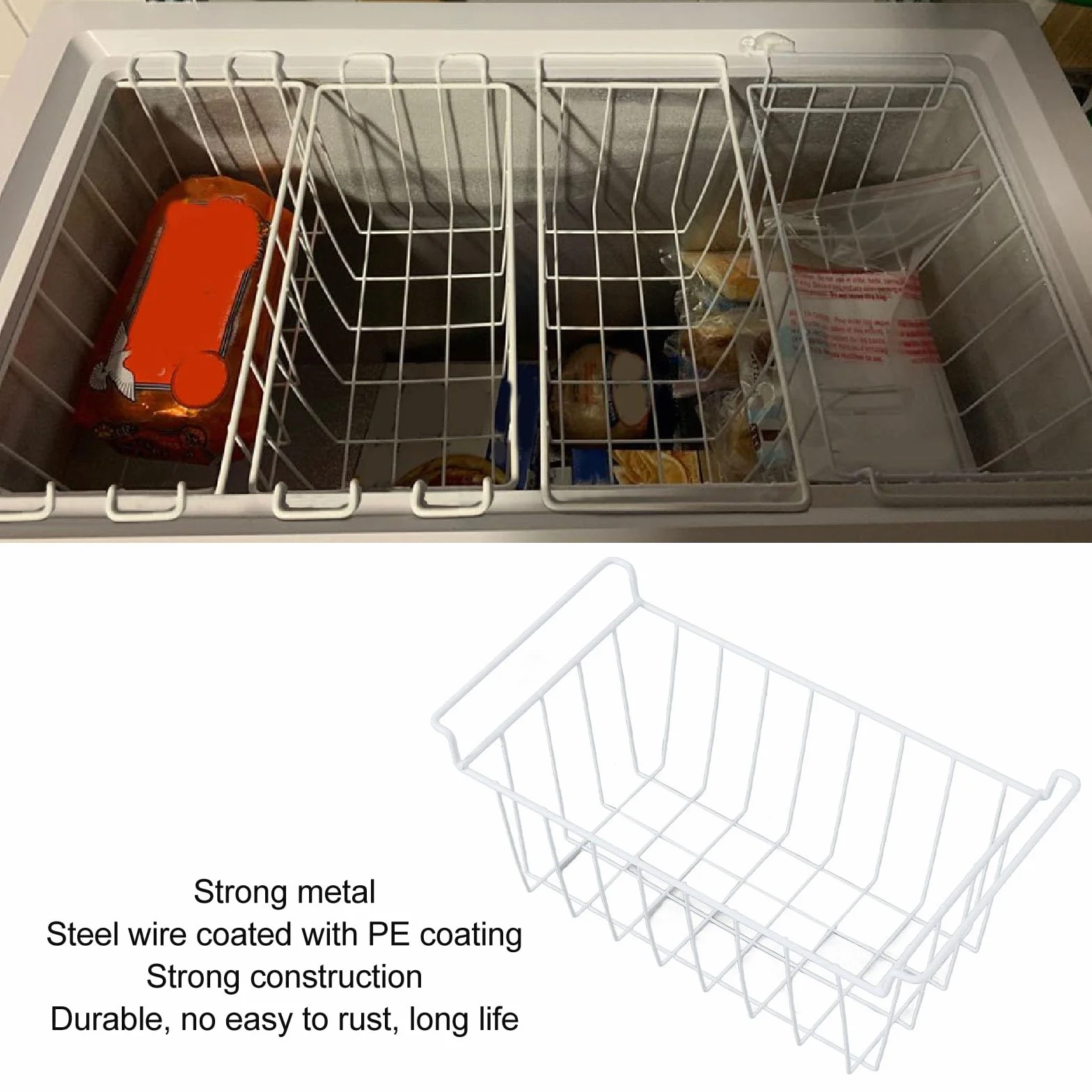 banapoy Cestas de Almacenamiento de Alambre para Congelador, 2 Cubos Organizadores de Metal para Frigorífico, Cesta para Congelador con Asas, Almacenamiento de Despensa (39x20x20cm /