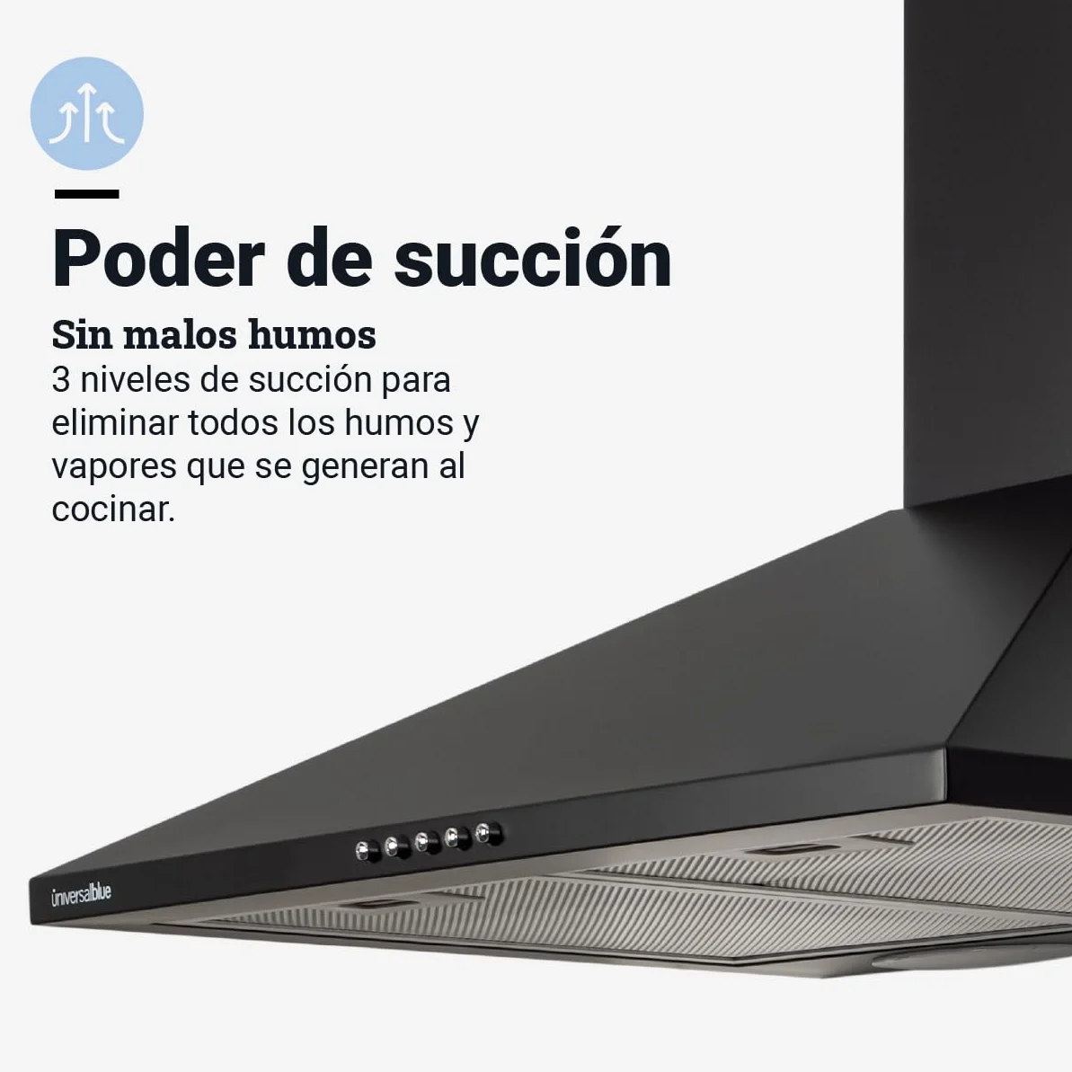 UNIVERSALBLUE Campana Extractora Piramidal Negra 60 cm | Extractor Aire y Humi para Cocina 350 m³/h | Luz Led + FIltros de Carbono | Clase B