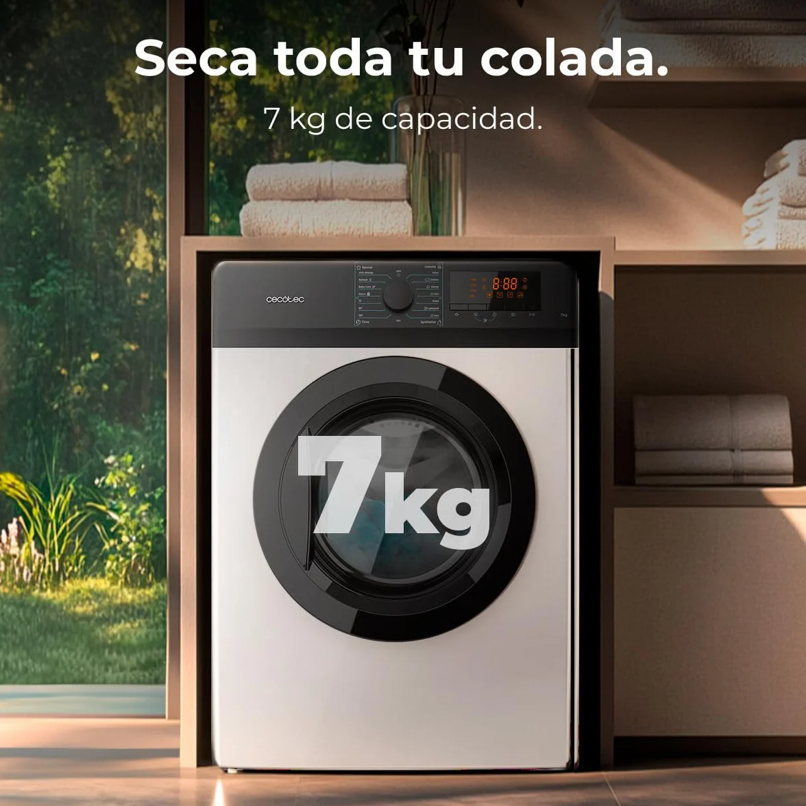Cecotec Secadora 7 kg Bolero DressCode Dry 7200V C, Clase C, Sistema de Evacuación, 15 programas, Secado automático, Planchado fácil, Kid Lock, DelayStart, Giro Bidireccional, Función Silence