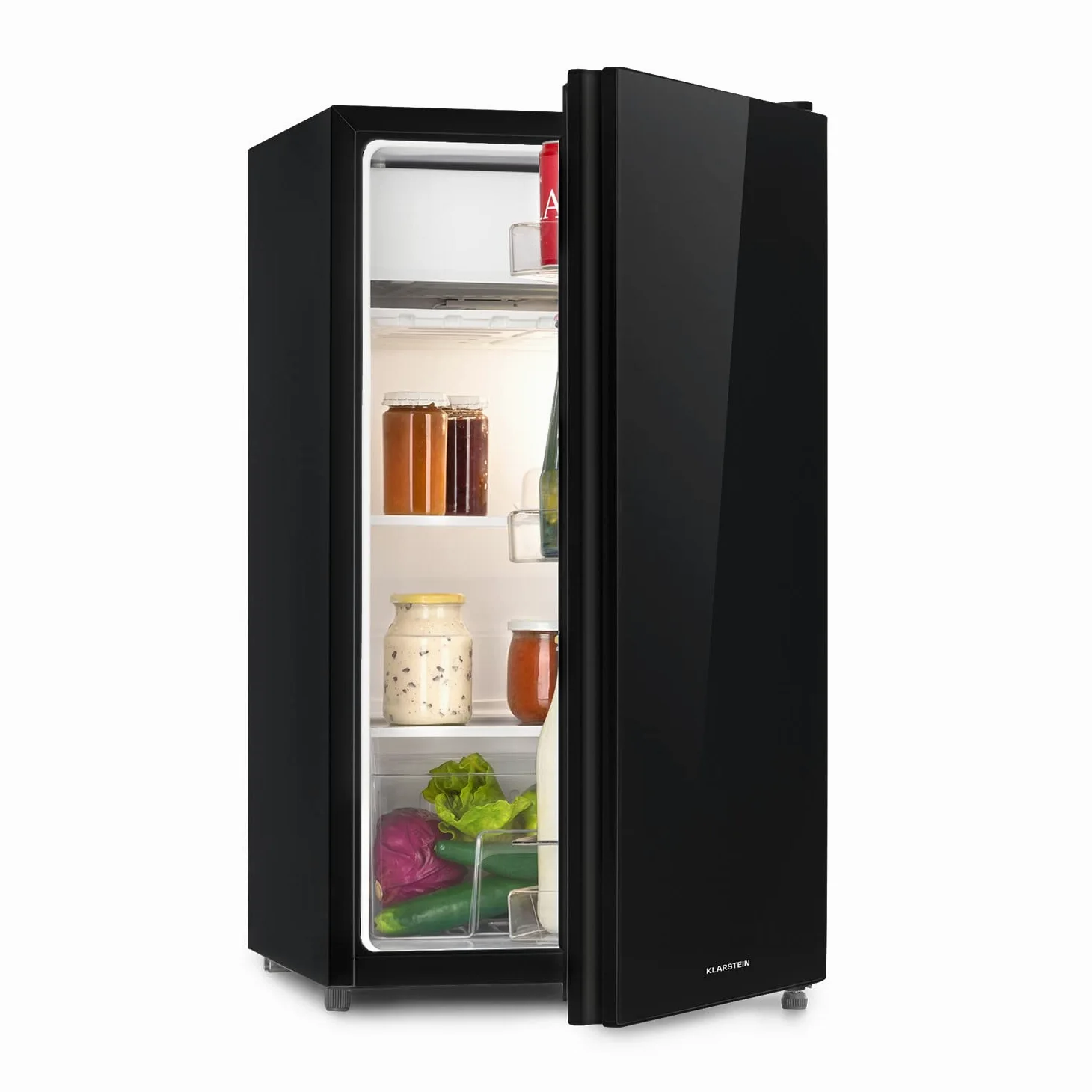 Klarstein Luminance Frost - Mininevera, Cajón para verdura, 2 baldas de vidrio, 3 compartimentos en la puerta, Eficiencia de tipo E, Temperatura ajustable, Volumen 91 litros, 45 x 84 x 48,5 cm, Negro
