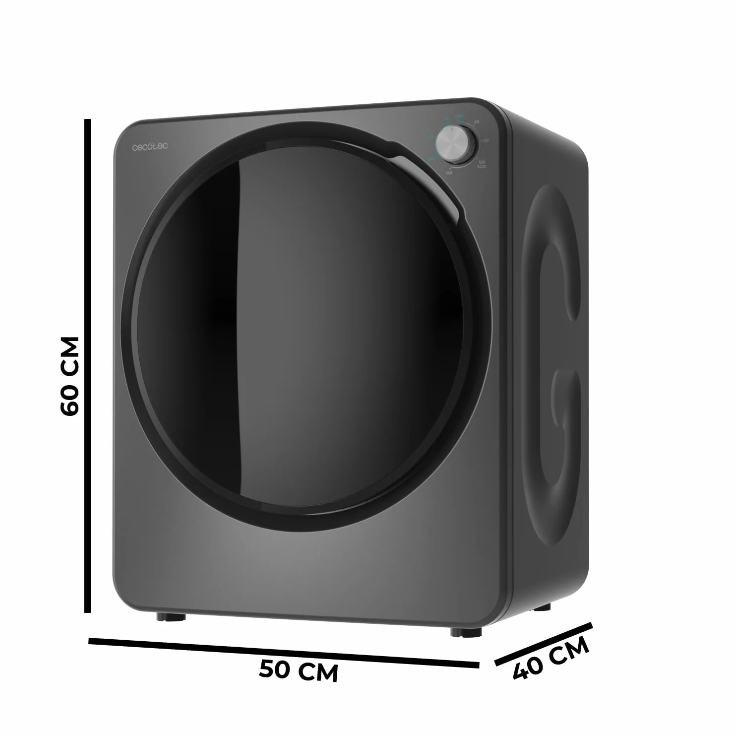Cecotec Mini Secadora de Evacuación 2,5Kg Bolero DressCode Dry 3150V Dark. 950W, 6 Programas, Programa ECO, Control Knob Intuitivo, Secado Rápido y Eficiente, Ideal Espacios Pequeños, Acero