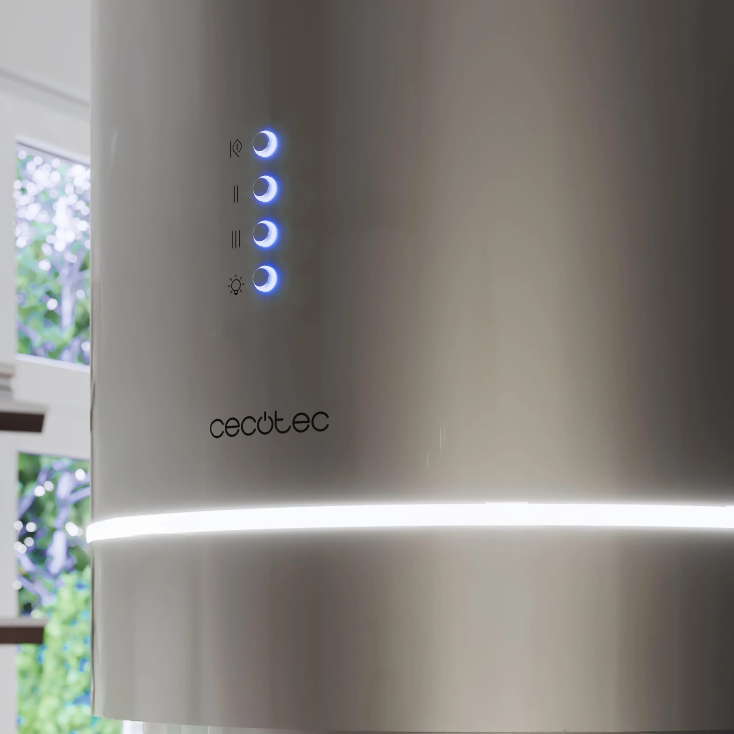 Cecotec Campana Extractora 44cm En Isla Redonda Bolero Flux Cre 448000 Inox A++ Acabado Acero Inox Succión 800m3/h Motor 210W Control Electrónico Luz Filtro Carbono