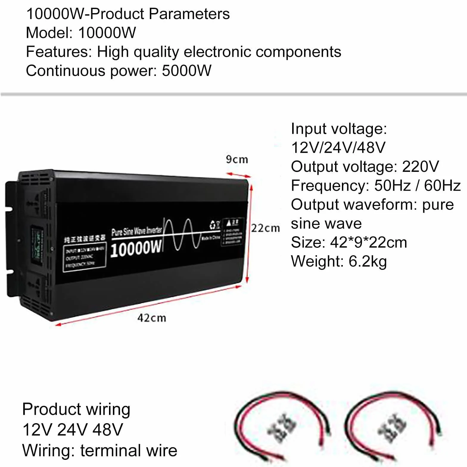 Inversor de onda sinusoidal pura de 12V, 24V, 48V, 60V a 220V, 230V, 240V, convertidor de corriente para coche, inversor para autocaravanas, camiones, barcos, camping, hogar, furgoneta,10000W-24v