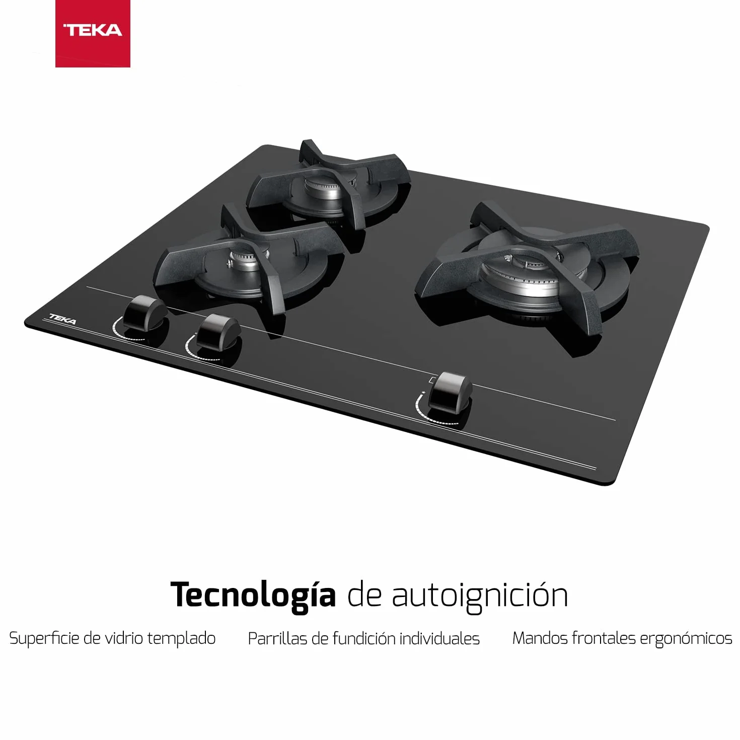 TEKA Placa de Gas Butano 60 cm, 3 Fuegos, Control Exact Flame, Quemadores de Alta Eficiencia, Autoignition, Modelo GBC 63010