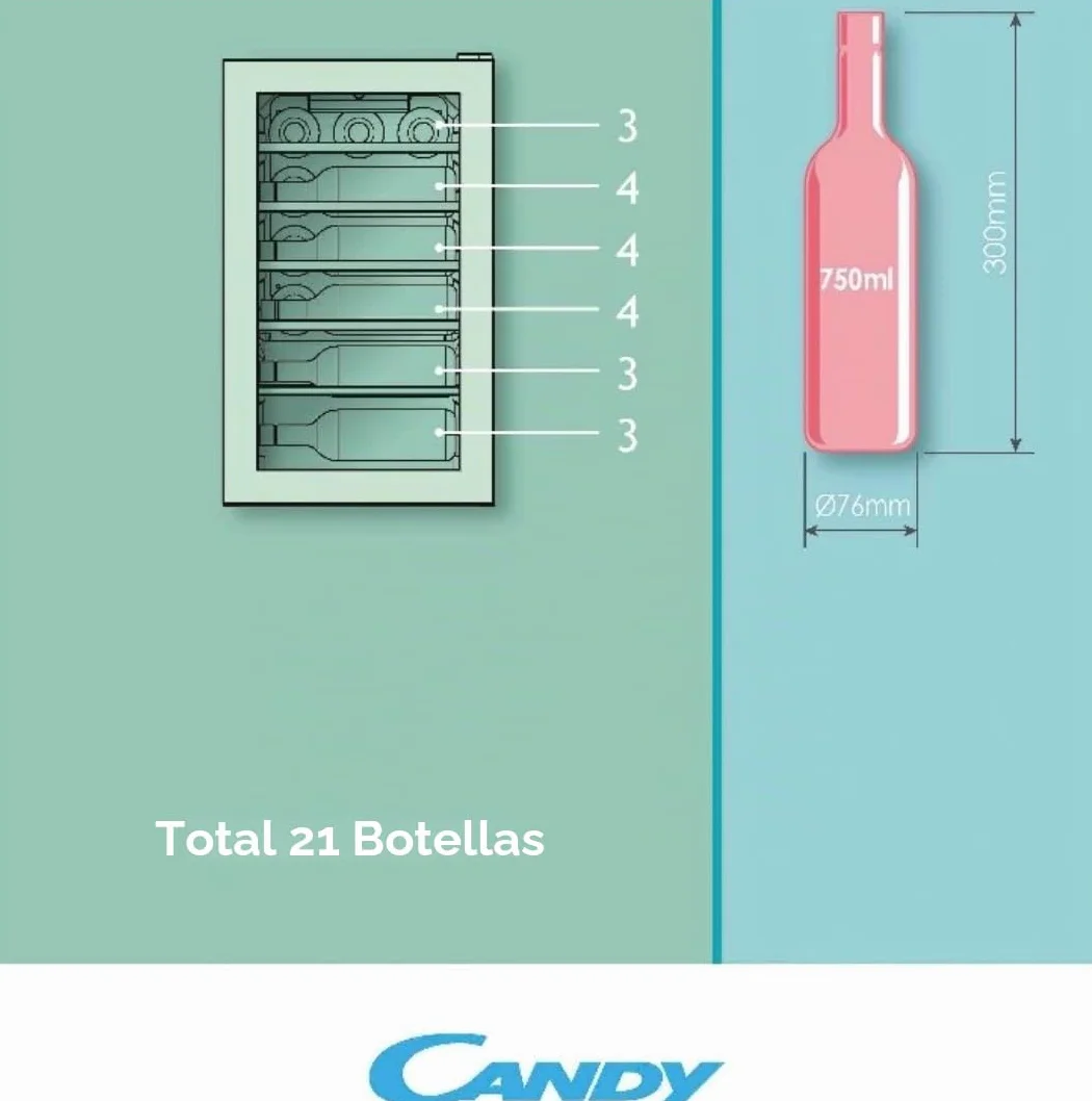 Candy DiVino CWC 021 M/NF Vinoteca Vino, 21 botellas, App HOn con tecnología Vivino, estantes cromados, 39 dB, Clase G, 40 x 55 x 70 cm, negro [Clase de eficiencia energética G]