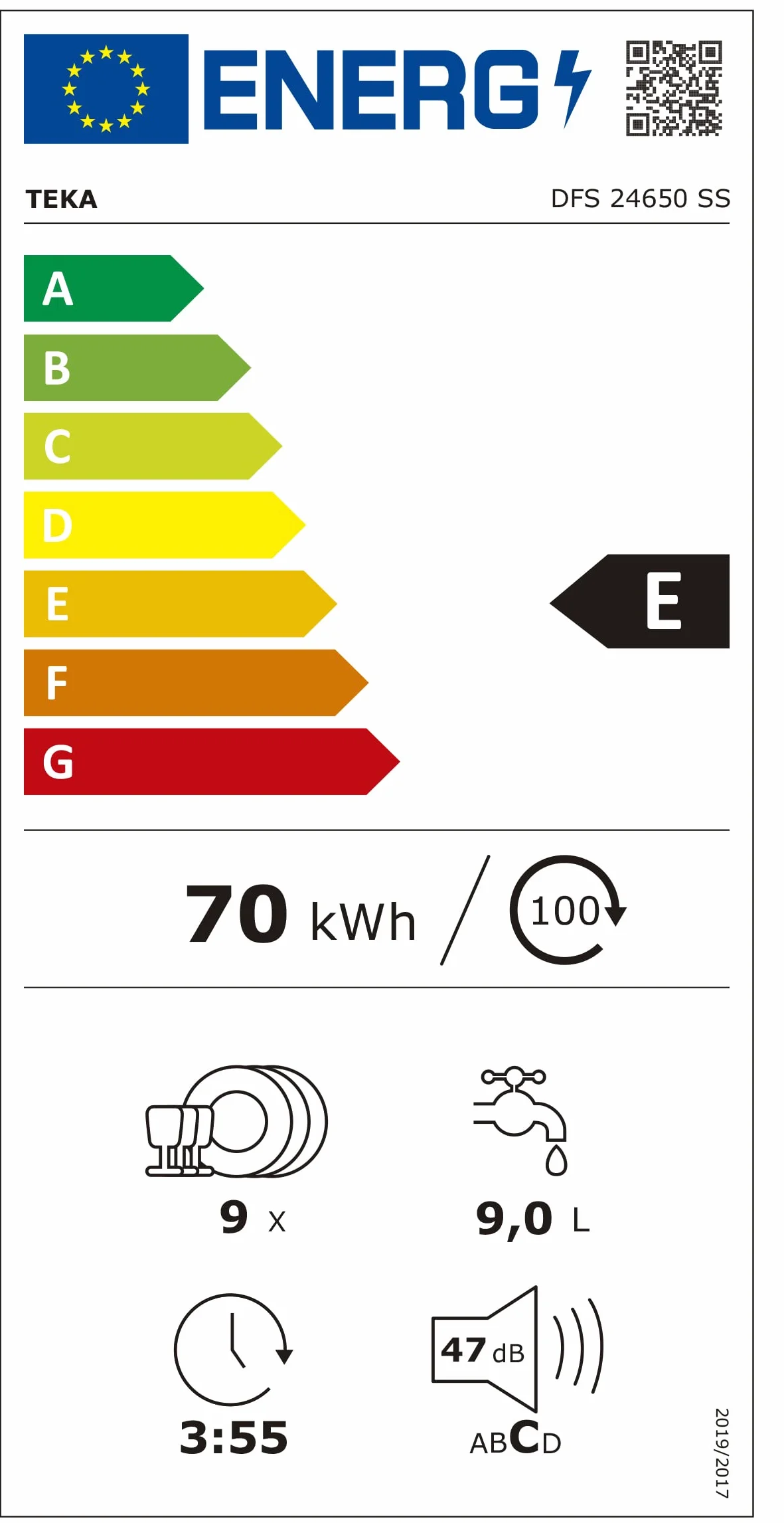 Teka Lavavajillas Libre Instalación 45 cm con Display LED, 9 Cubiertos, Acero Inoxidable DFS 24650 SS