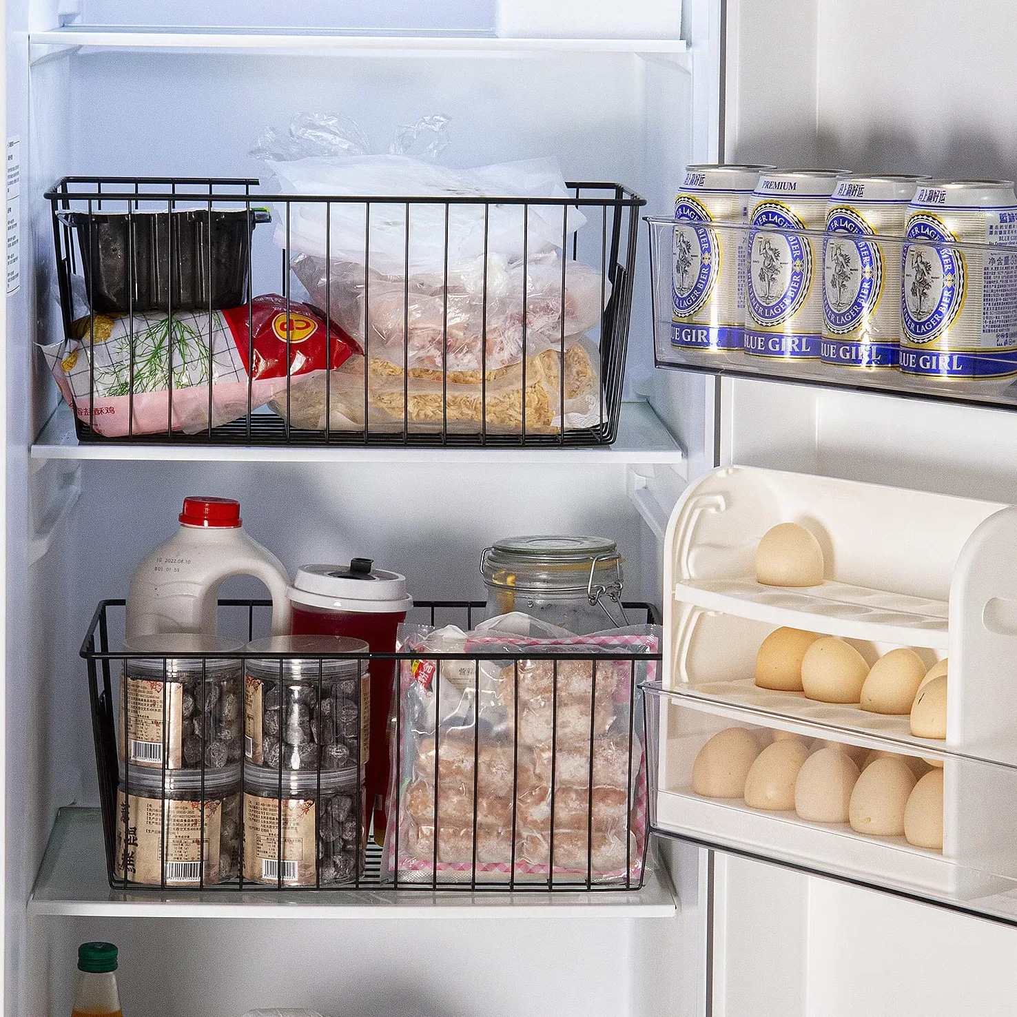 Canastas organizadoras de alambre para congelador de 16 pulgadas, contenedor de refrigerador para el hogar con asas integradas para gabinete, despensa, armario, dormitorio