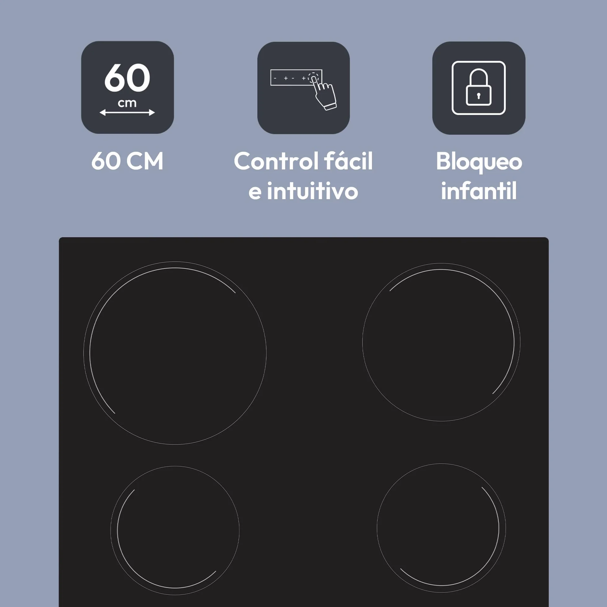 Candy Idea CH64CCB 4U2 Placa Vitrocerámica 60cm 6,5KW 10 Niveles Potencia Negro