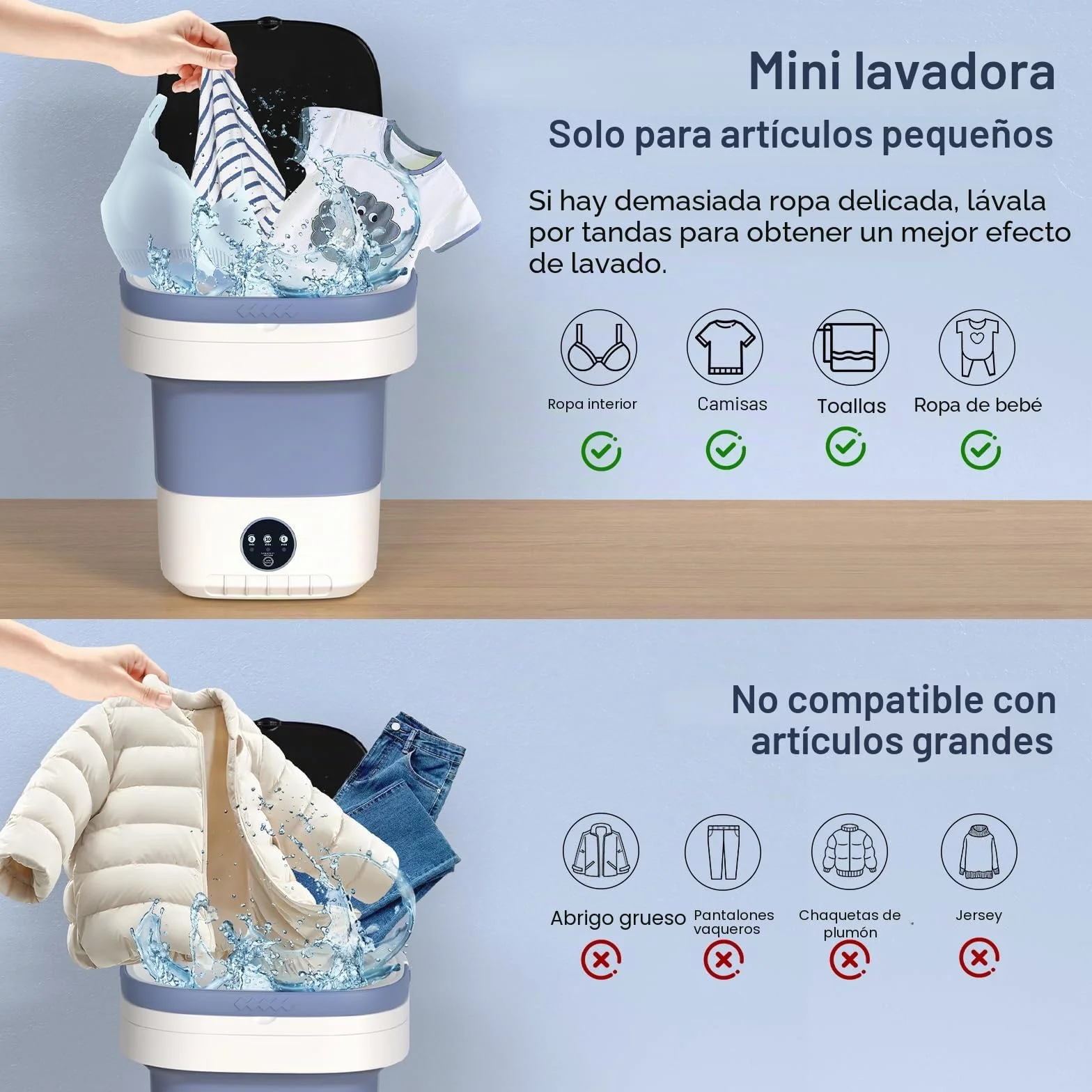 Lavadora Portátil 12L Mini Lavadora Pequeña con Centrifugado y 3 Modos de Limpieza, Plegable para Apartamentos (Púrpura)