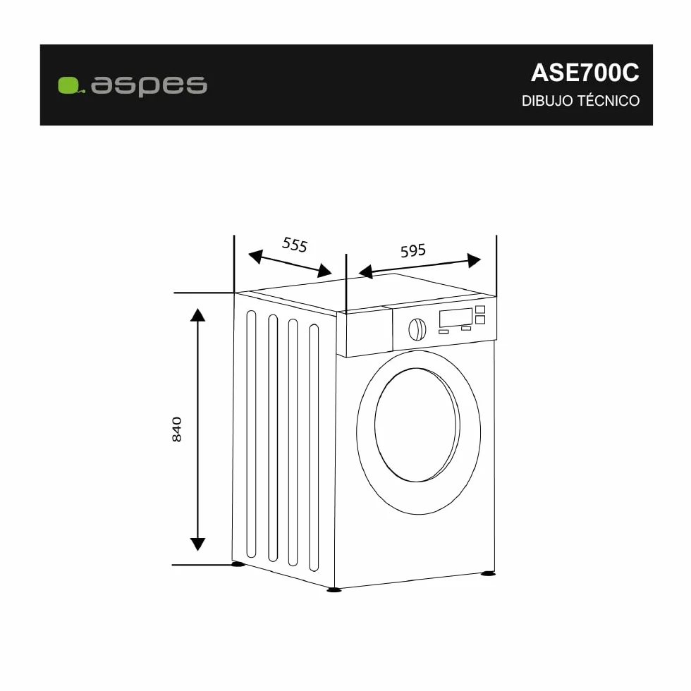 Aspes Secadora de Evacuación 7Kg Carga Frontal Blanco ASE700C. 2000W, 16 Programas, Función Antiarrugas, Función Antiarrugas, Display LED manual, Eficiencia Energética Clase C