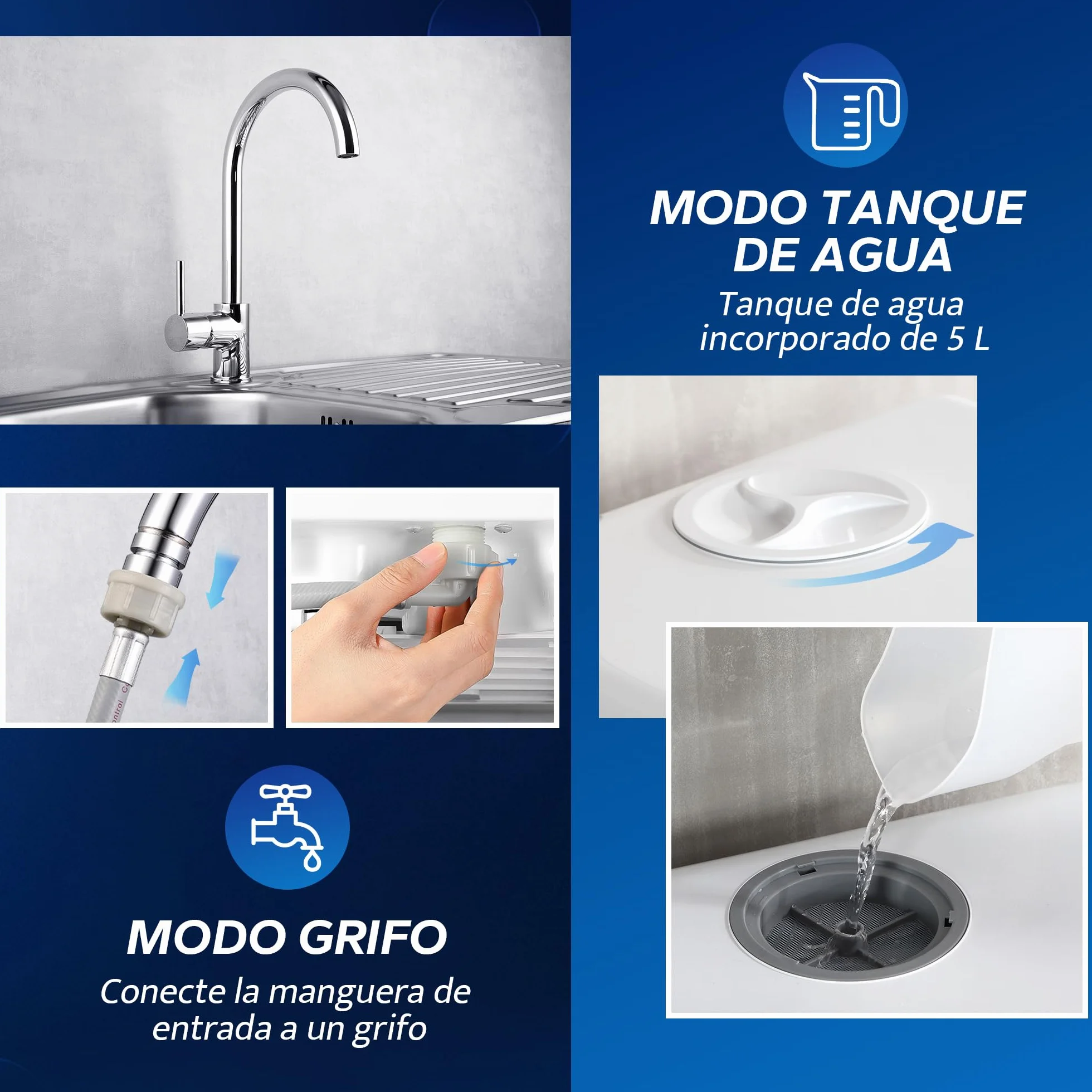 AIRMSEN Mini Lavavajillas de Sobremesa con 5+1 Programas, Depósito de 5 Litros, 2 Formas de Suministro de Agua, Control Táctil y Pantalla LED, Ideal para Cocinas Familiares, Apartamentos y Dormitorios