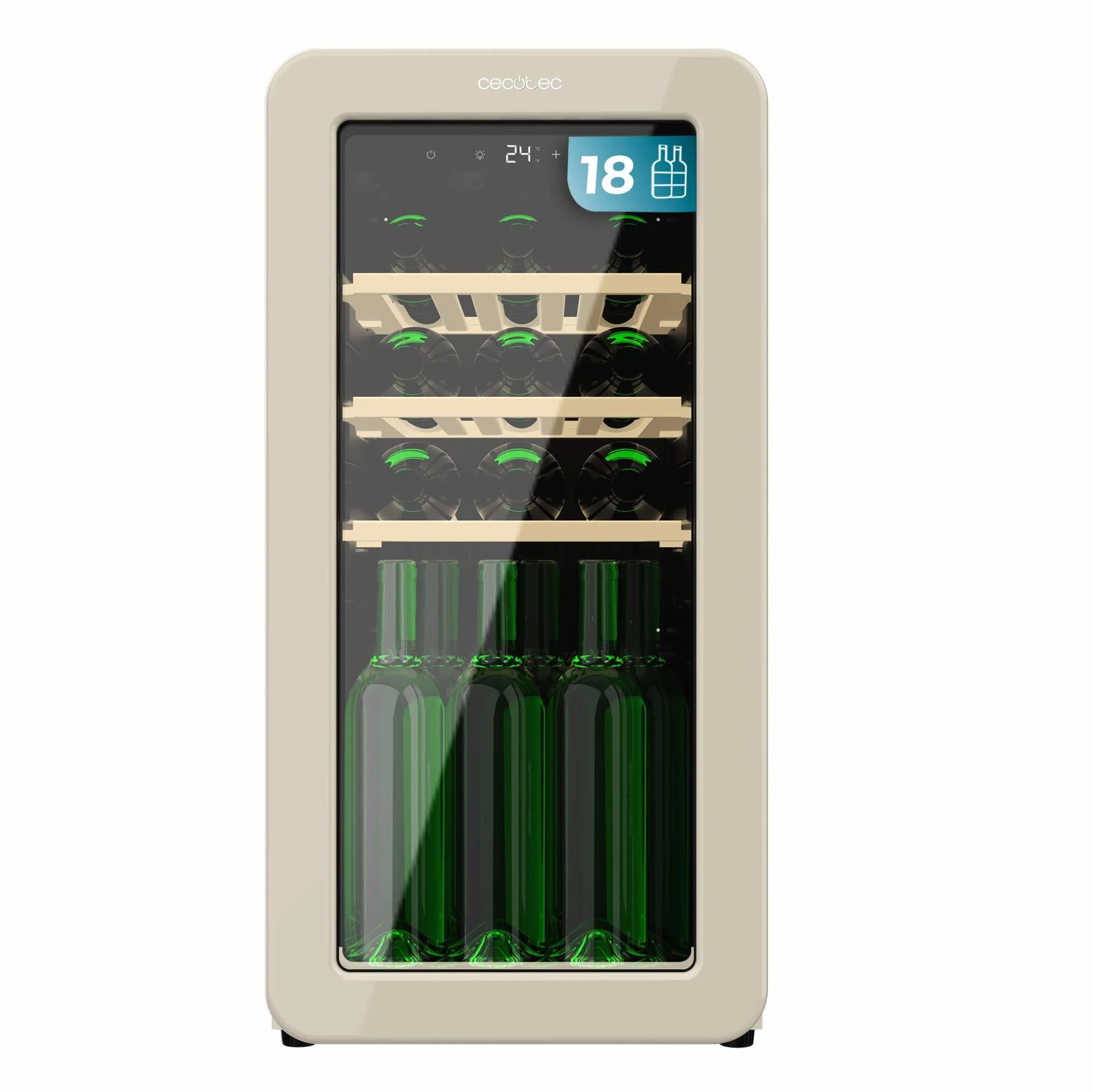Cecotec Vinoteca 18 Botellas Retro Bolero Grandsommelier Origin 18 Hit Beige. Acabado En Beige Control Led, Temp. 5-20ºC, Compresor, NoFrost, Estantes Madera, Luz Interior, Ventilación