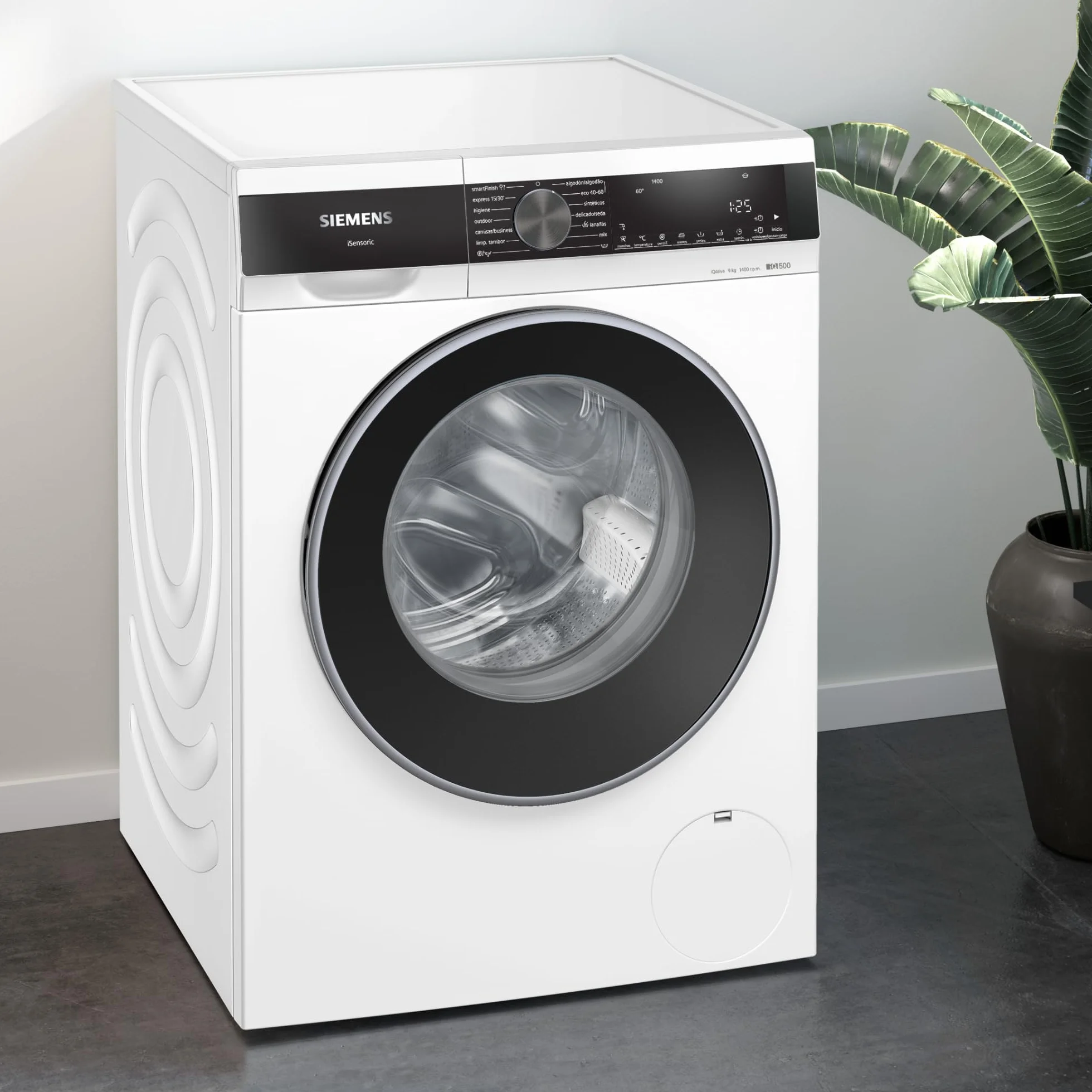 Siemens - Lavadora de carga frontal, 9 kg, 1400 r.p.m, antiManchas, Motor iQdrive, Blanco, WG44G2ZAES