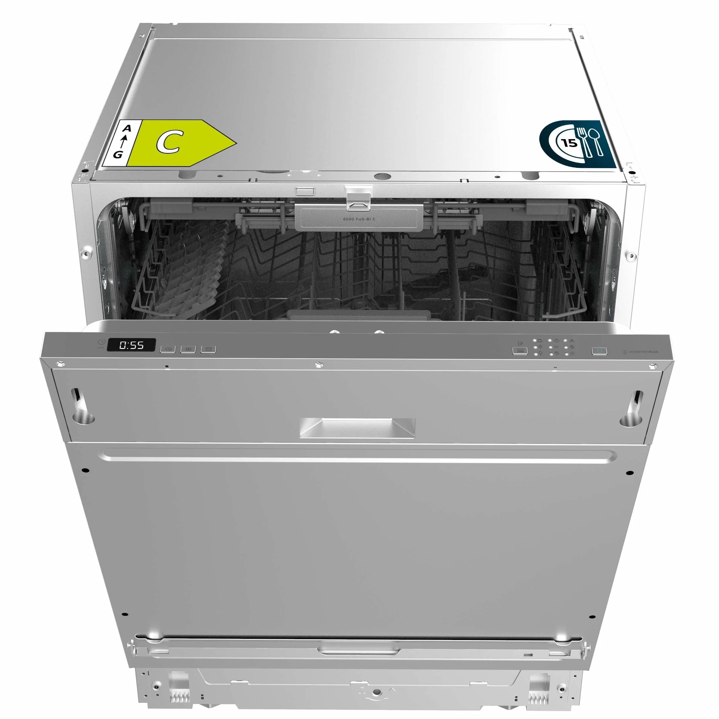 Cecotec Lavavajillas Integrable 60cm Bolero Aguazero 6500 Full-BI 15 Cubiertos Tercera Bandeja Bajo Consumo 6 Programas Dual Zone Wash O2 Dry Motor Inverter Plus