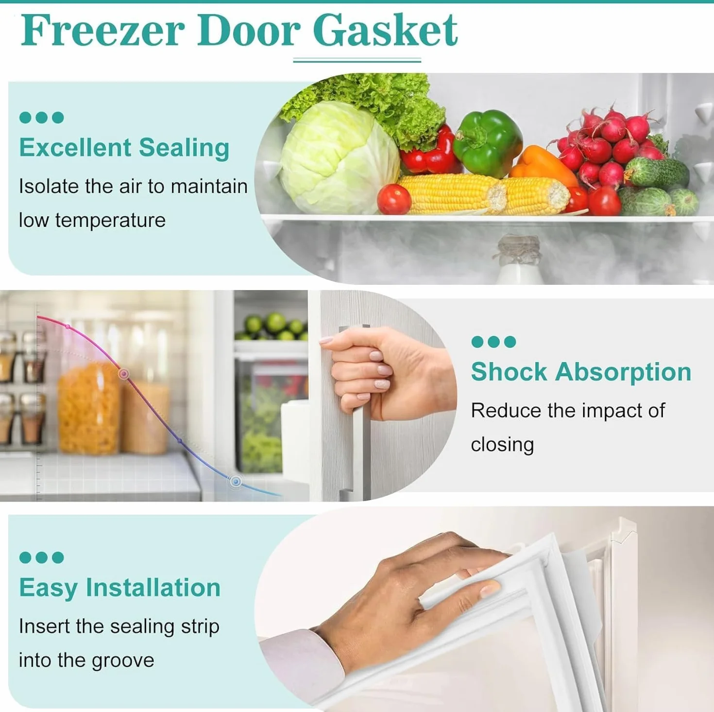 Repuesto de junta de puerta de refrigerador, opción de tamaño personalizado, duradero y flexible para un sellado eficiente del congelador y el refrigerador