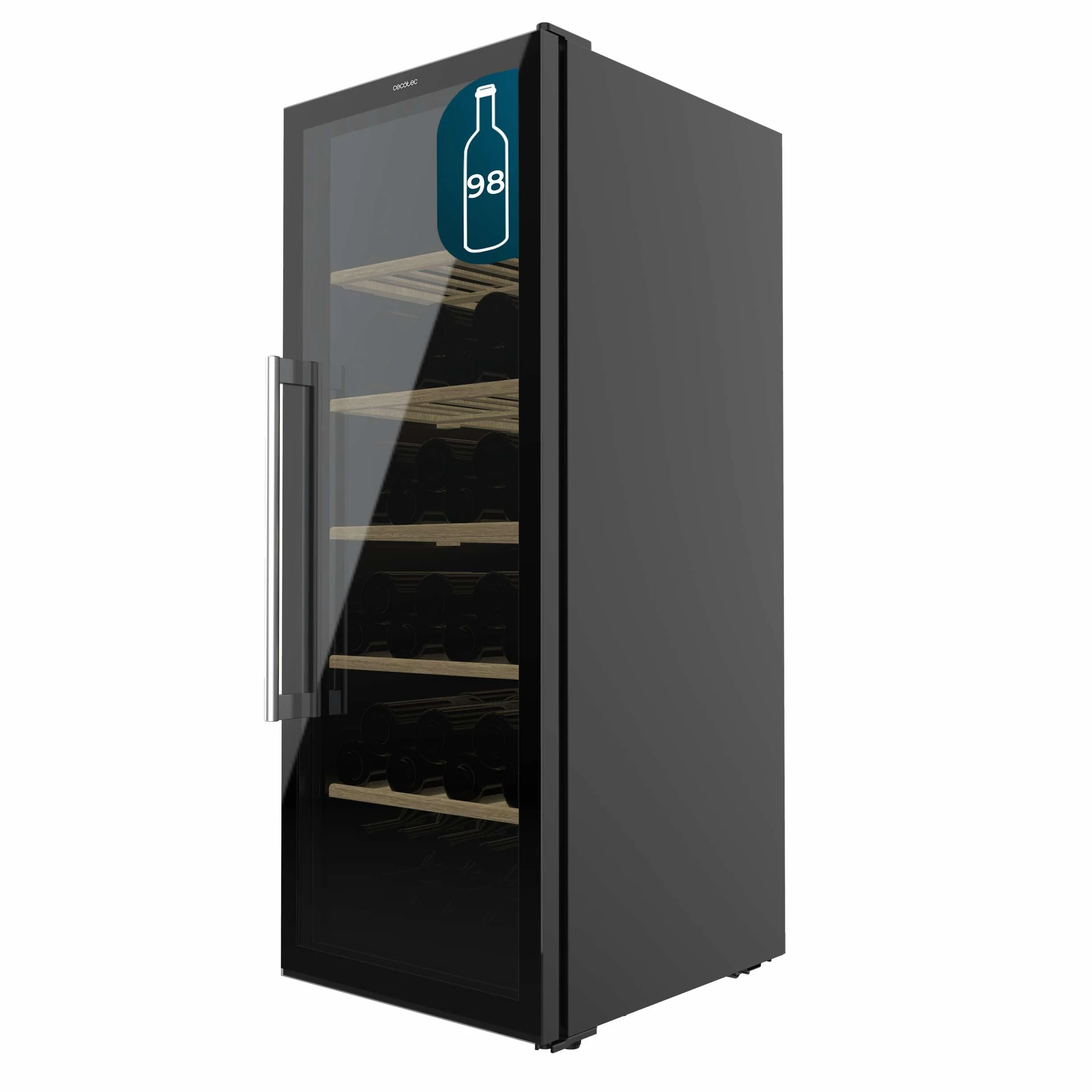 Cecotec Vinoteca 98 Botellas Bolero Grand Sommelier 98000 Black: Vinoteca De 128,5 cm Con Sistema De Enfriamiento Silencioso A 41Db Y Panel De Control Táctil