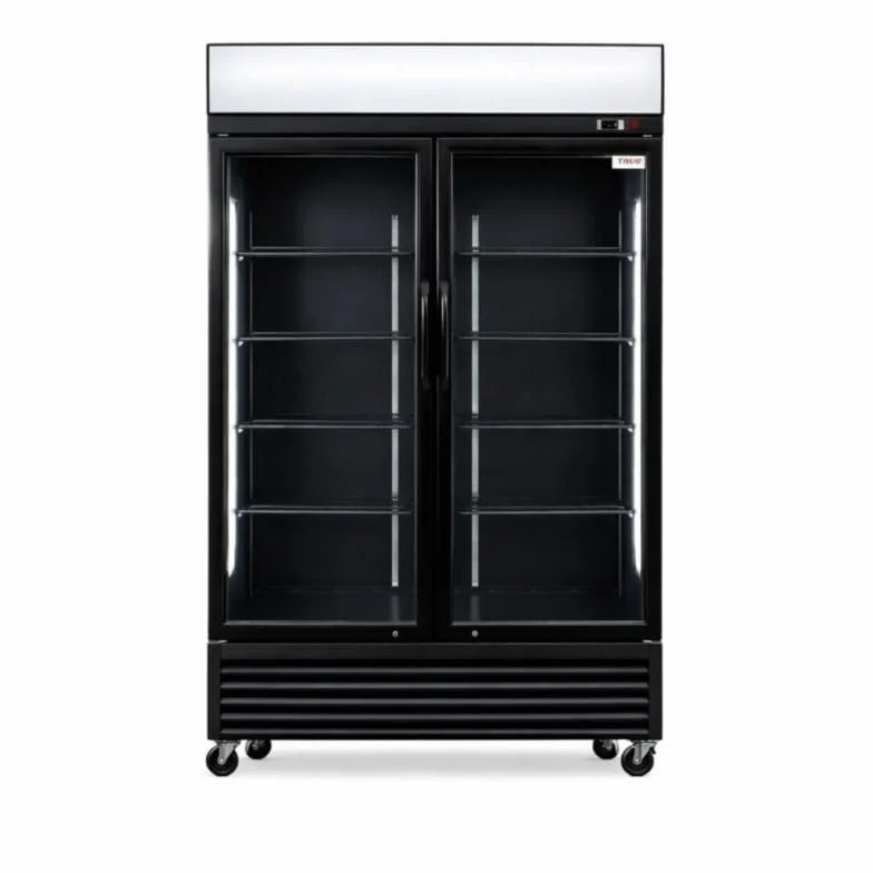 Armario para bebidas genérico 2 puertas acristaladas - 880L - Temperatura 2-8°C - Iluminación LED - Doble acristalamiento - Ruedas - Cierre automático - Canopy Luminoso Publicitario - Negro - 230V