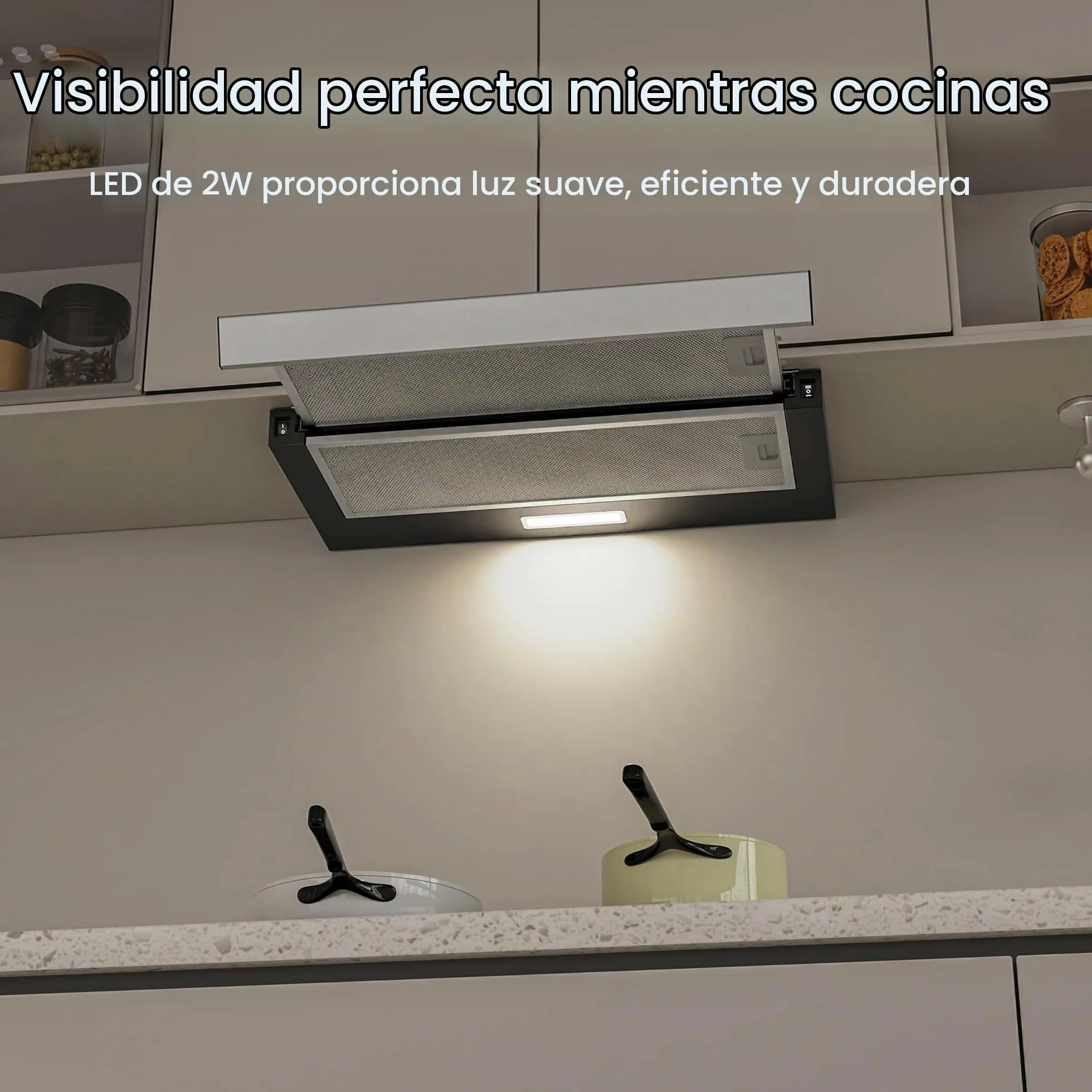 FIREGAS Clase A++ Campana Extractora 60 cm,Telescópica Extractor Cocina con Motor Sin Escobillas,400 m³/h,2 Velocidades,Ruido Bajo,Luces LED, Filtros de Aluminio y Carbón Activo,Negro