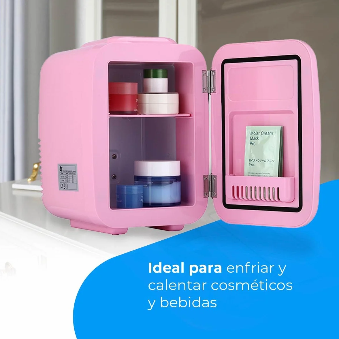 NK Mini Nevera Portátil, 4 Litros de Capacidad, Funcionamiento 12V-220V, Función Enfriamiento y Calentamiento, Para Cosméticos y Refrescos, Rosa