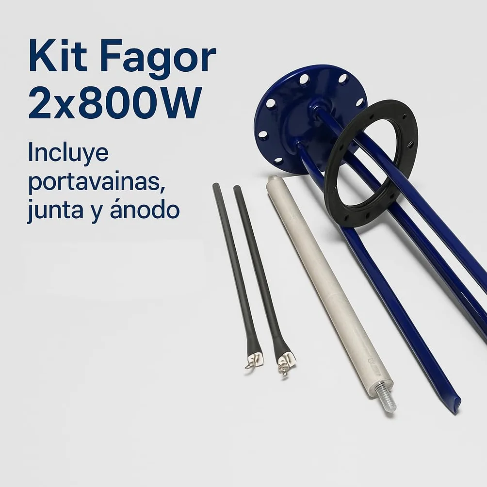 KIT Completo Portavainas FAGOR | Incluye 2 Resistencias 800W (1600W Total), Junta y Ánodo | Recambio de Reparación Esencial | Potencia y Protección Anticalcárea