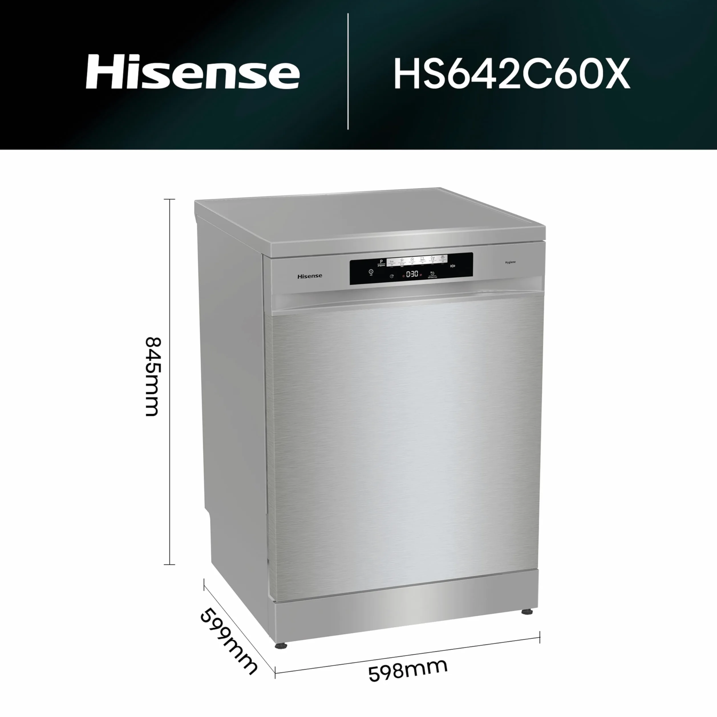 Hisense HS642C60X - Lavavajillas Independiente,Capacidad 14 Servicios, 60cm, Auto Dry Apertura de Puerta Automática, Control Táctil, Inicio Diferido y Lavado Rápido,Media Carga, Libre instalación Inox