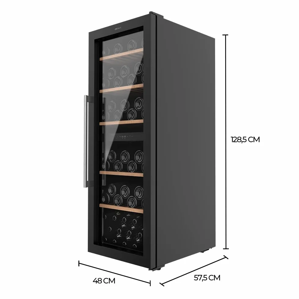 Cecotec Vinoteca de 77 Botellas Bolero GrandSommelier Duo 77000 Black. 193 L, Sistema Compresor de Enfriamiento, Display, Control Táctil, Temperatura Regulable y Luz LED Interior