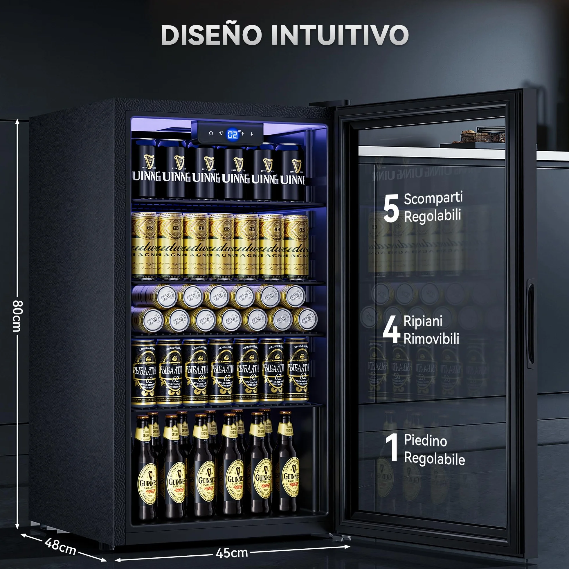 TRIUMPHKEY Frigorífico para Bebidas 86L con Puerta de Cristal, Mini Nevera para Bebidas con 4 Estantes Ajustables, Capacidad para 130 Latas, Ideal para Cerveza, Refrescos, Hogar, Bar y Oficina