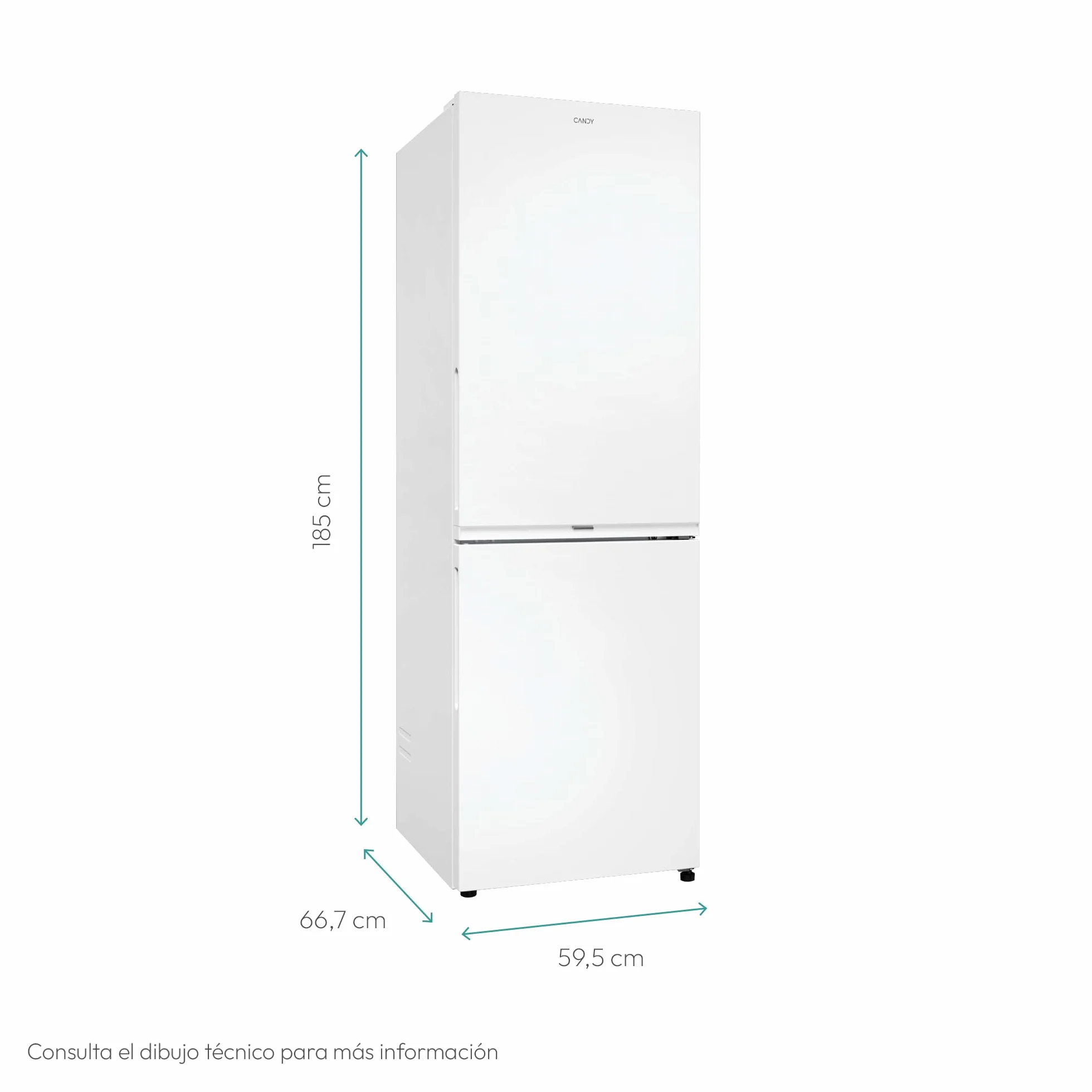 Candy Fresco 300 CNCQ2T618CW, Frigorífico Combi, Capacidad 355L, Total No Frost Circle+, Cajón Verdulero, Control Electrónico de temperatura, 60x185cm, Iluminación LED, Puerta Reversible, 38DB, Blanco