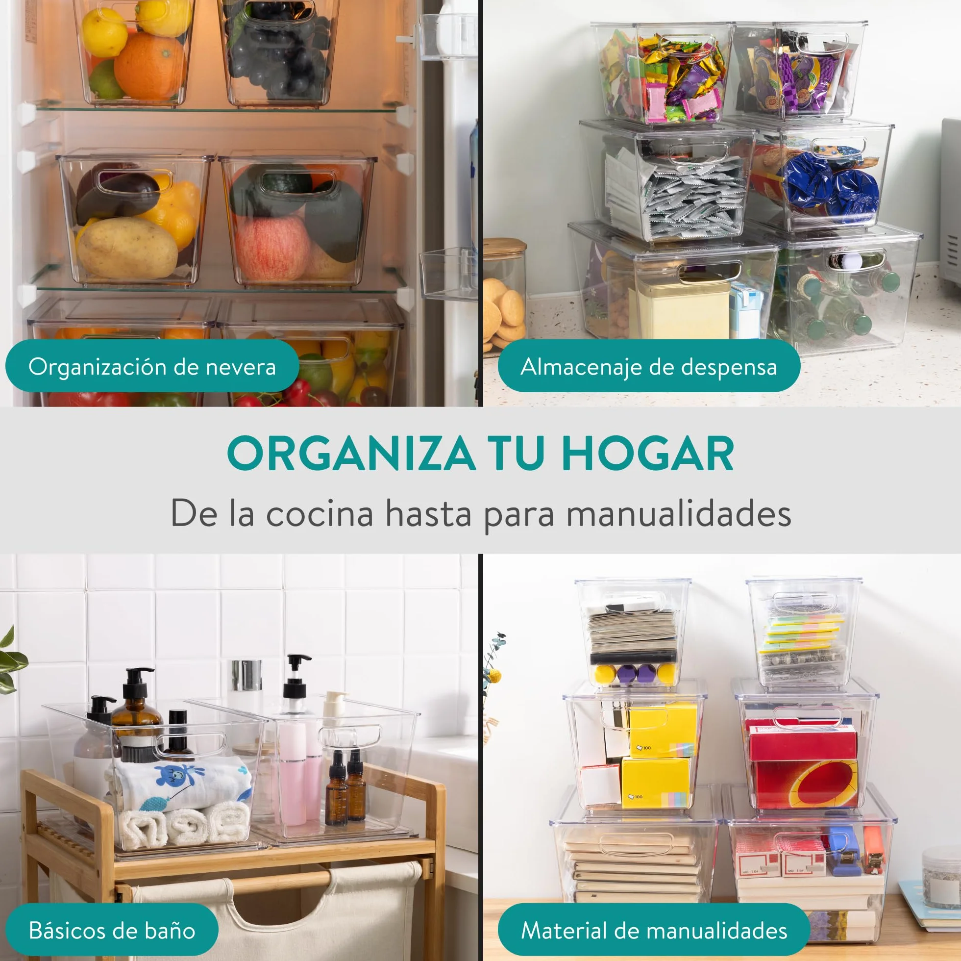 Navaris Cajas Organizadoras para Nevera - Set 6x Caja Transparente con Tapa en Tres Tamaños para Frigorífico Despensa Cajones Baño - Organizador de Cocina