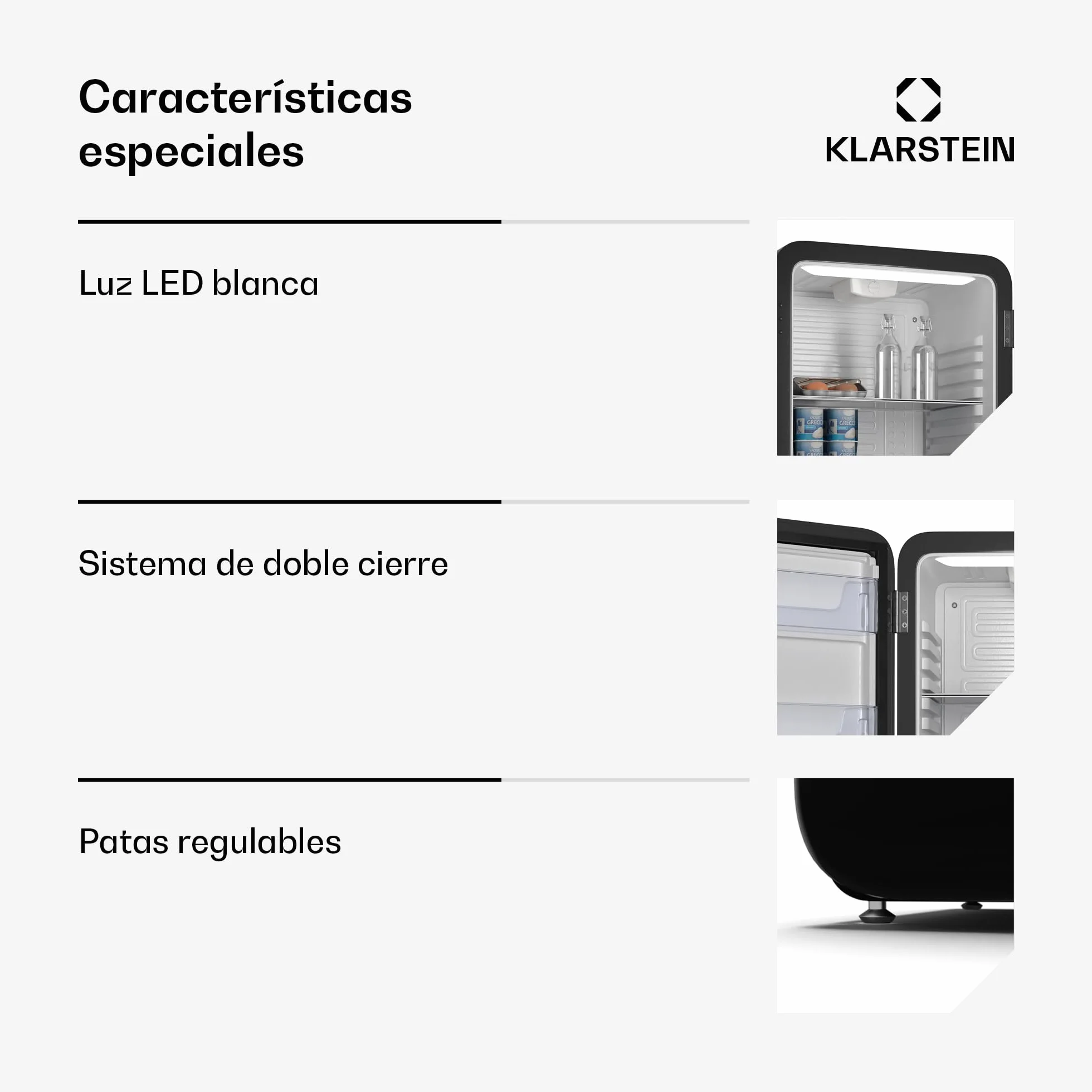 KLARSTEIN Audrey Evo 90L Mininevera Retro - Silenciosa 40 dB, Termostato Ajustable, Puerta Reversible, Nevera Pequeña para Habitaciones, Oficinas, Negro