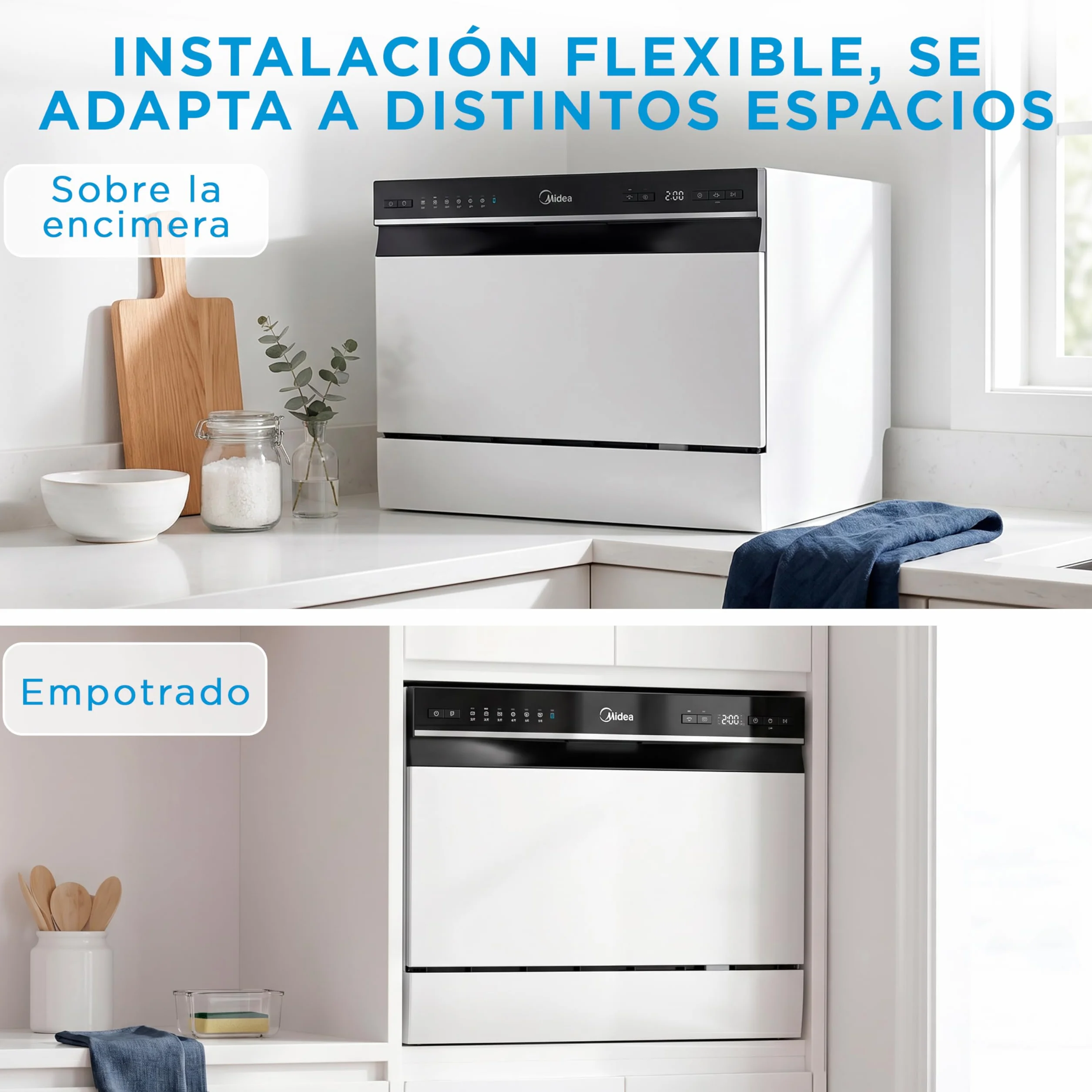 Midea Lavavajillas Pequeño Blanco 55cm 6 Servicios Compacto Portátil sin Instalación App Control 6 Programas ECO Filtro Antibacterias Secado 49dB