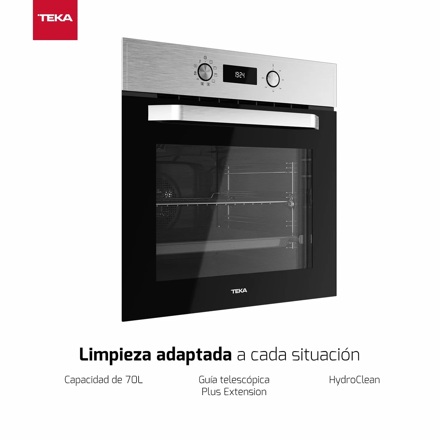 TEKA Horno HydroClean® PRO Multifunción 60 cm, Limpieza HydroClean ECO, Función Airfry, 8 Funciones de Cocinado, Puerta Extractable, Clase A+, HCB 6535