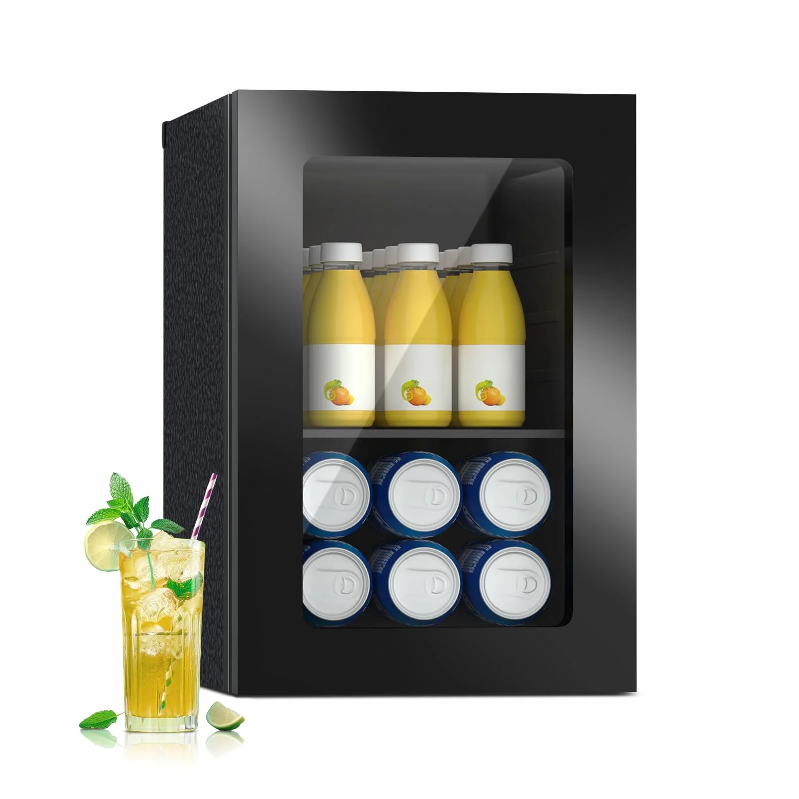 Mini Refrigerador de 20L con Capacidad para 24 Latas de Bebidas, Puerta Frontal para Refrescos y Cerveza, Refrigerador Pequeño Bajo Encimera con Estantes Ajustables (Negro)