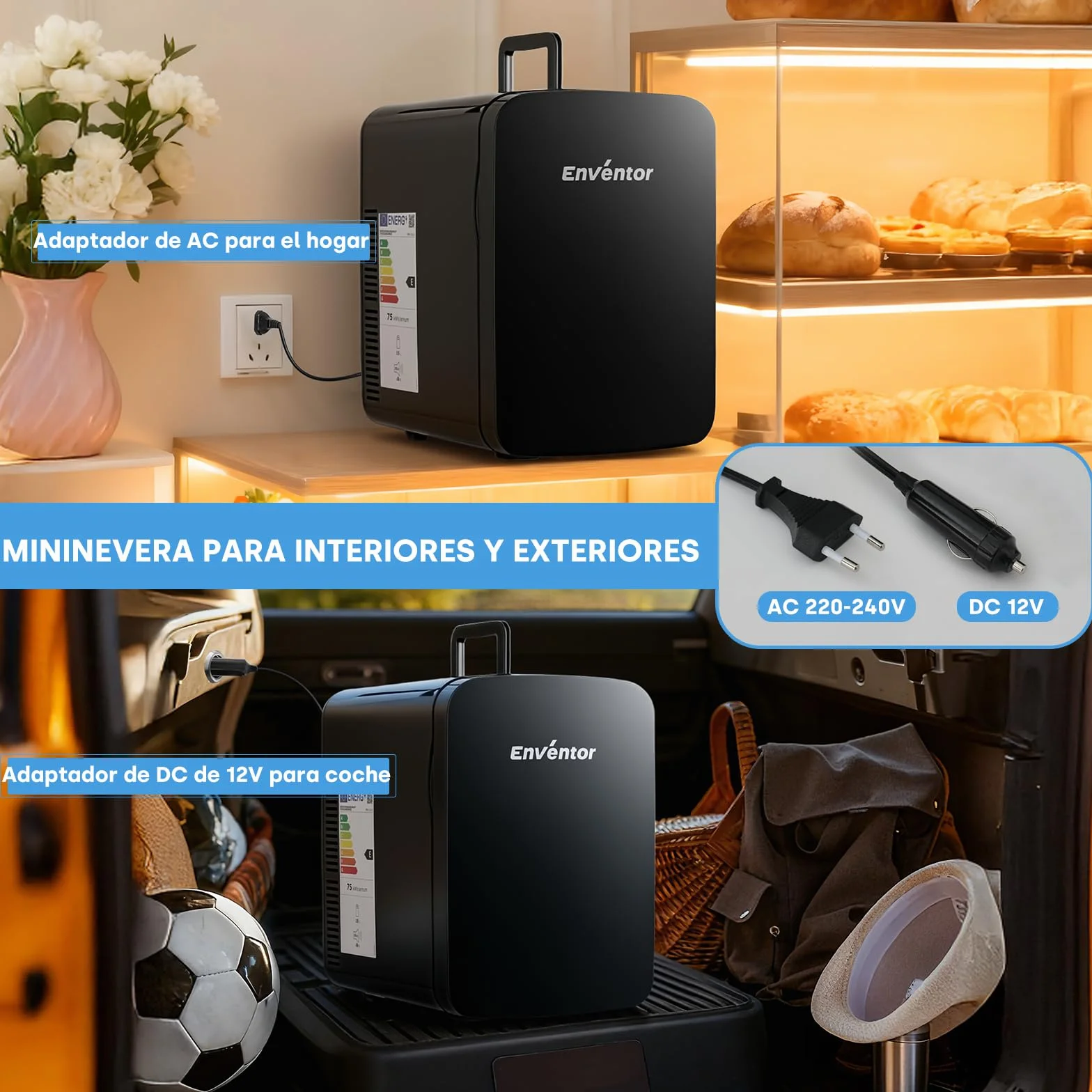 Enventor 15L/20 Latas Nevera Pequeña Negro, Mini Frigorifico con Enfriador y Calentador, Nevera Portatil con Alimentación 12V/220V, Mini Nevera para Habitacion, Oficina, Coche, Frutas y Bebidas
