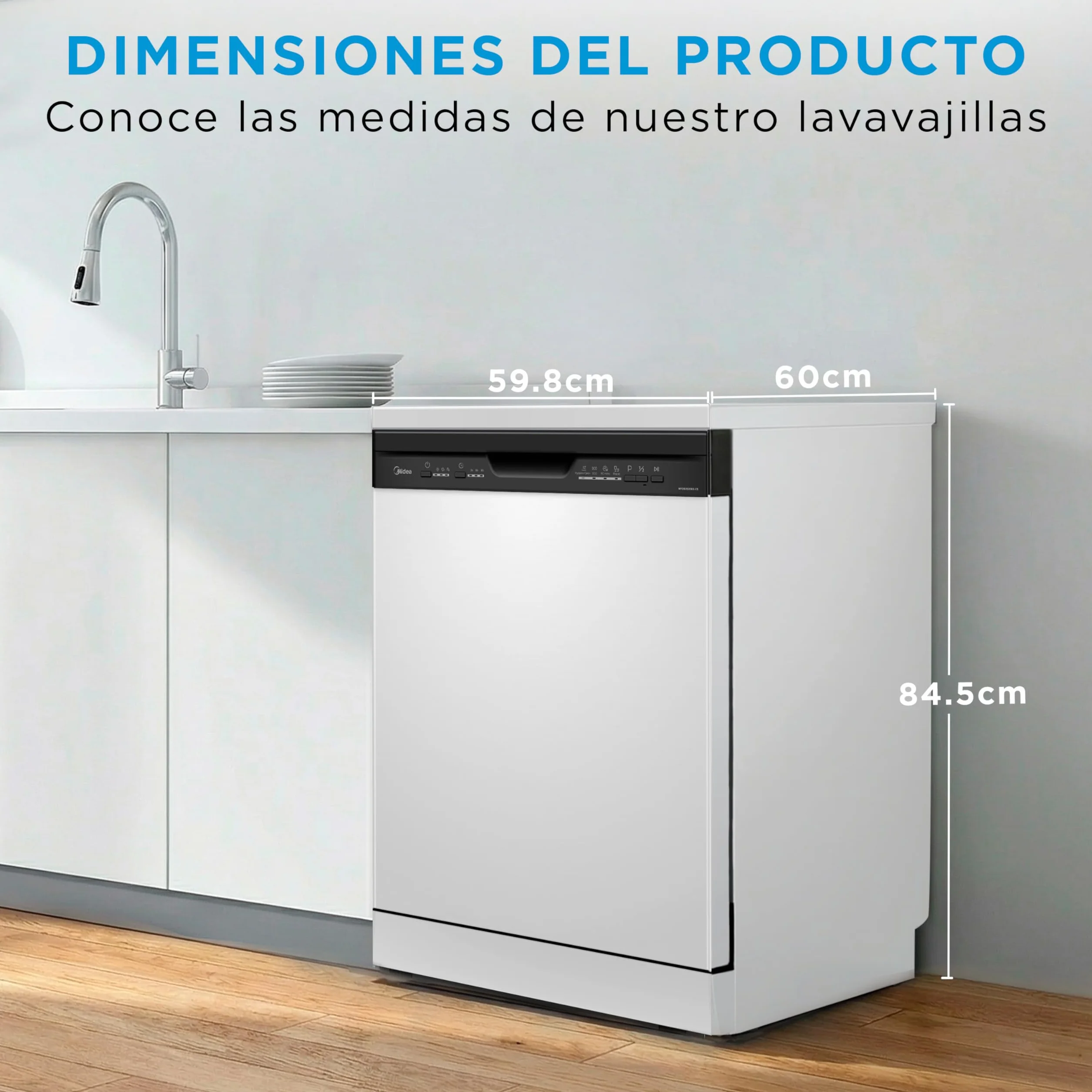 Midea Lavavajillas 60 cm+++ Blanco para 12 servicios - Lavaplatos Libre Instalación con 4 Programas de Lavado, Integrable - Filtro Antibacterias, 49 dB, y Función de Media Carga Nuevo Modelo