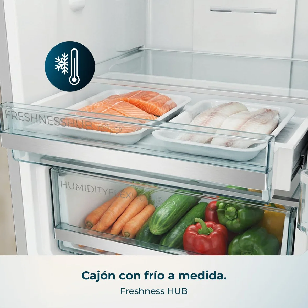 Cecotec Frigorífico Combi 356L Total NoFrost Bolero CoolMarket Combi 356i Inox D. Alto 200cm, Ancho 59,5cm, Fast Freezing, FreshnessFlex HUB, HumidityFlex HUB, Luz LED y Display Interior