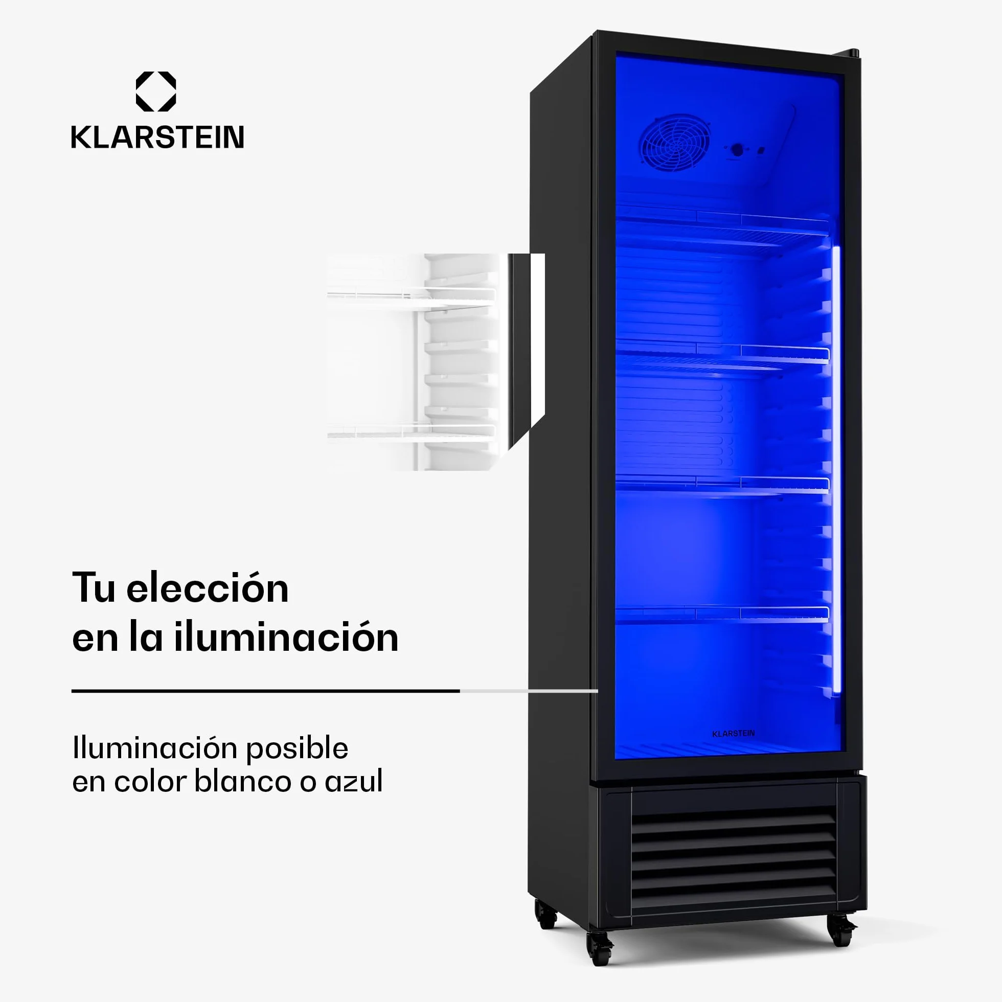 KLARSTEIN GrandCooler 306L Nevera Para Bebidas - Frigorífico para Bebidas con Puerta de Doble Acristalamiento, Iluminación Led, Termostato Mecánico, Ruedas Giratorias, 0-10°C