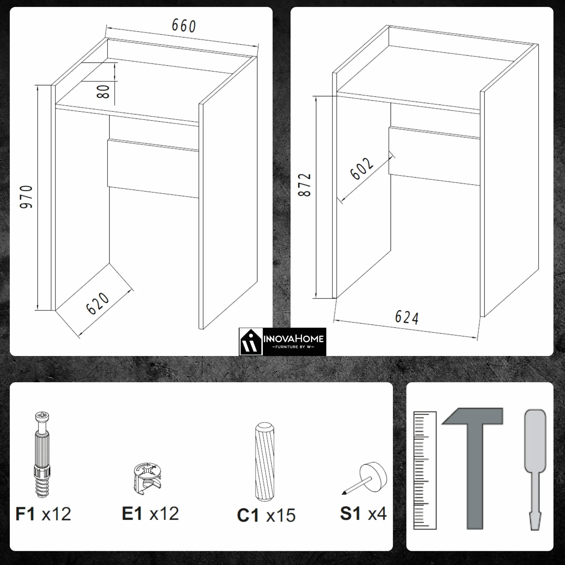 INNOVAHOME Armario para Lavadora Robusto 18mm - Mueble con Protección Antivibración, Borde Alto y Solución de Almacenaje para Lavadero, 66x97x62cm, San Sebastián