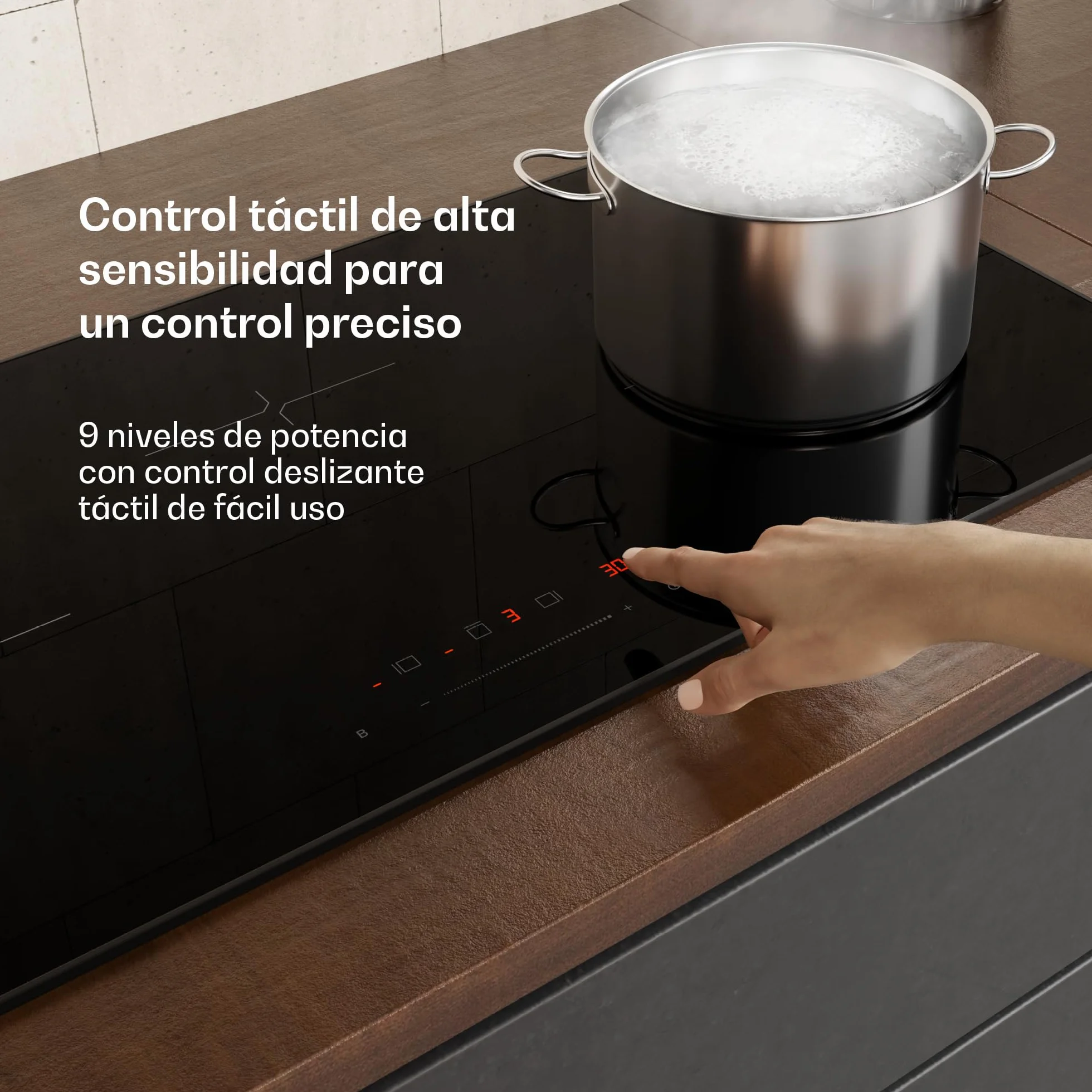 Klarstein Velaire Placa Inducción 80cm - 3 Zonas, 5500W Boost, Control Táctil Deslizante, Temporizador, Bloqueo Infantil, Indicador Calor Residual, Cocina Inducción