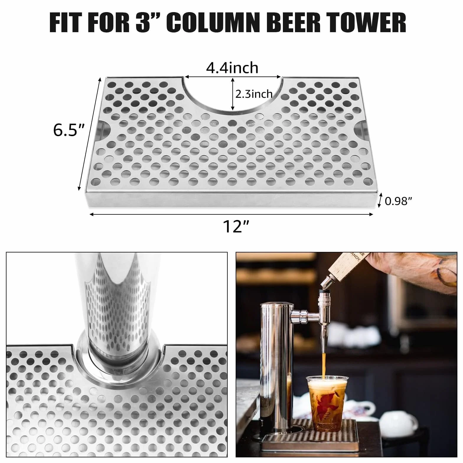 Bandeja de goteo de acero inoxidable para grifo de cerveza, bandeja de goteo de barril de cerveza con drenaje para torres de cerveza, bandeja de goteo Kegerator fácil de limpiar para el hogar, pub