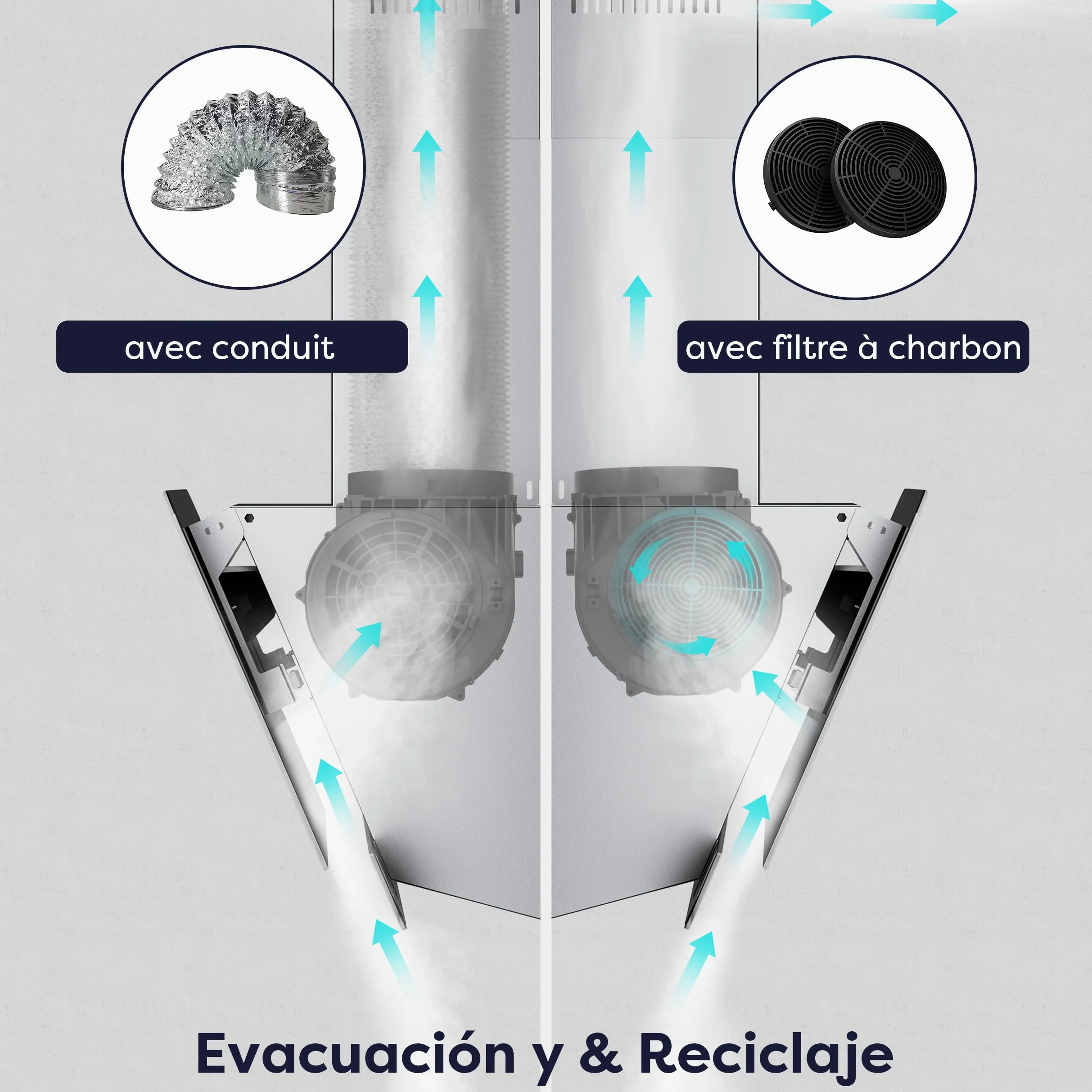 Ciarra CBCS6765C Clase A+ Campana Extractora 60 cm 580 m³/h Blanco | 3 Velocidades - Modo Reciclaje o Evacuación - Filtro de Carbón CBCF055 Incluido - Control Táctil - Panel de Cristal