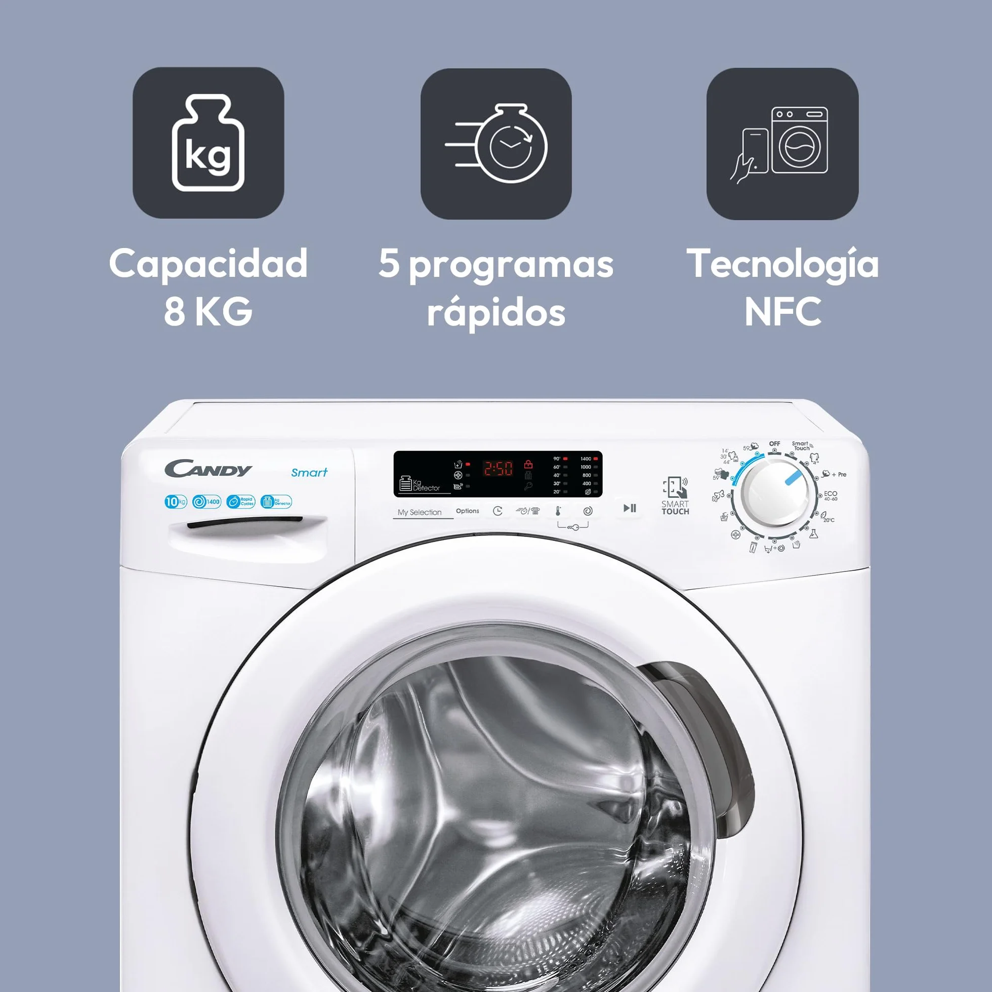 Candy Smart CS 14102DE/1-S Lavadora 10 kg 1400 RPM Pantalla Digital NFC Asistente de Voz Blanco